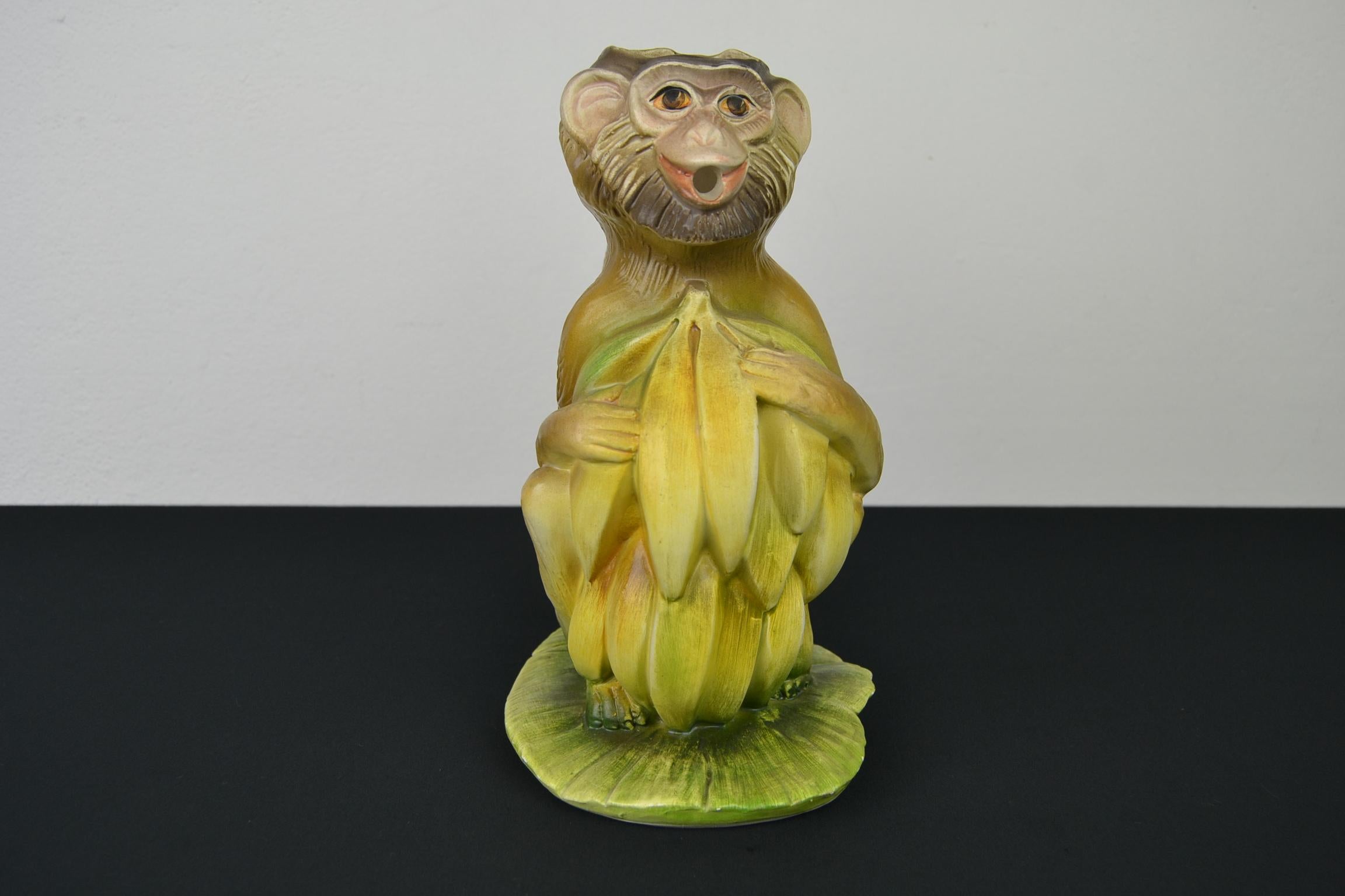 Hand-Painted Vintage Italian Monkey Pitcher with Bananas