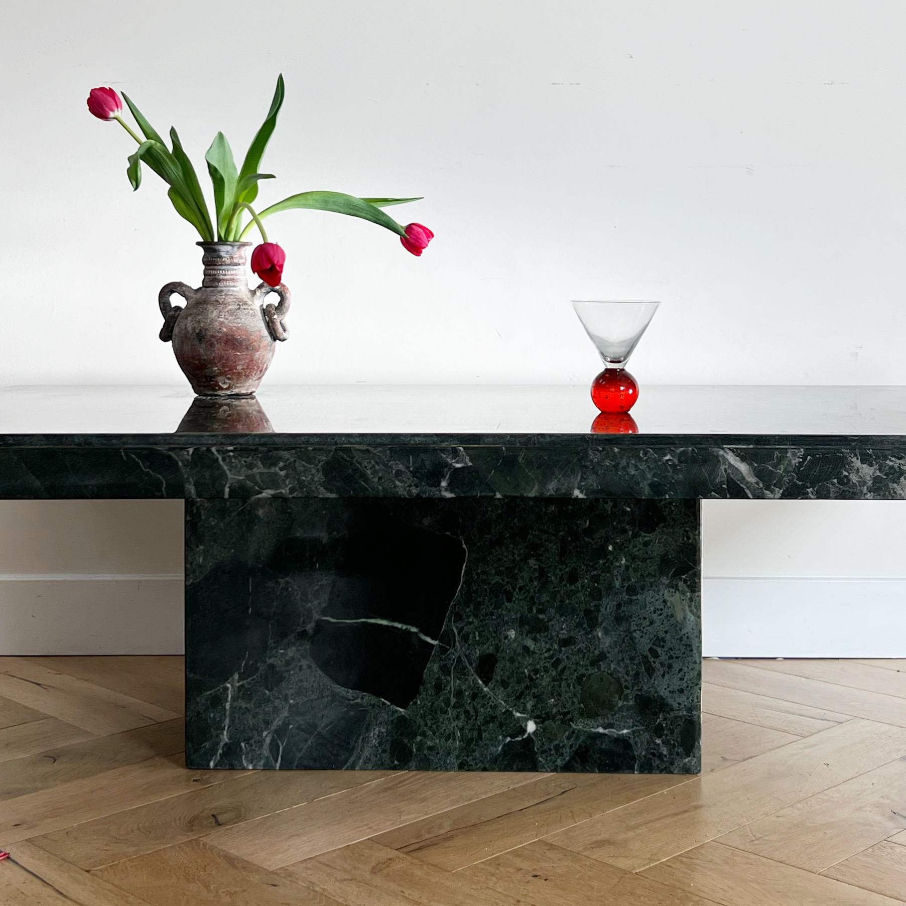 Vintage Italian Monolithic Green Marble Coffee Table, 1970s 5
