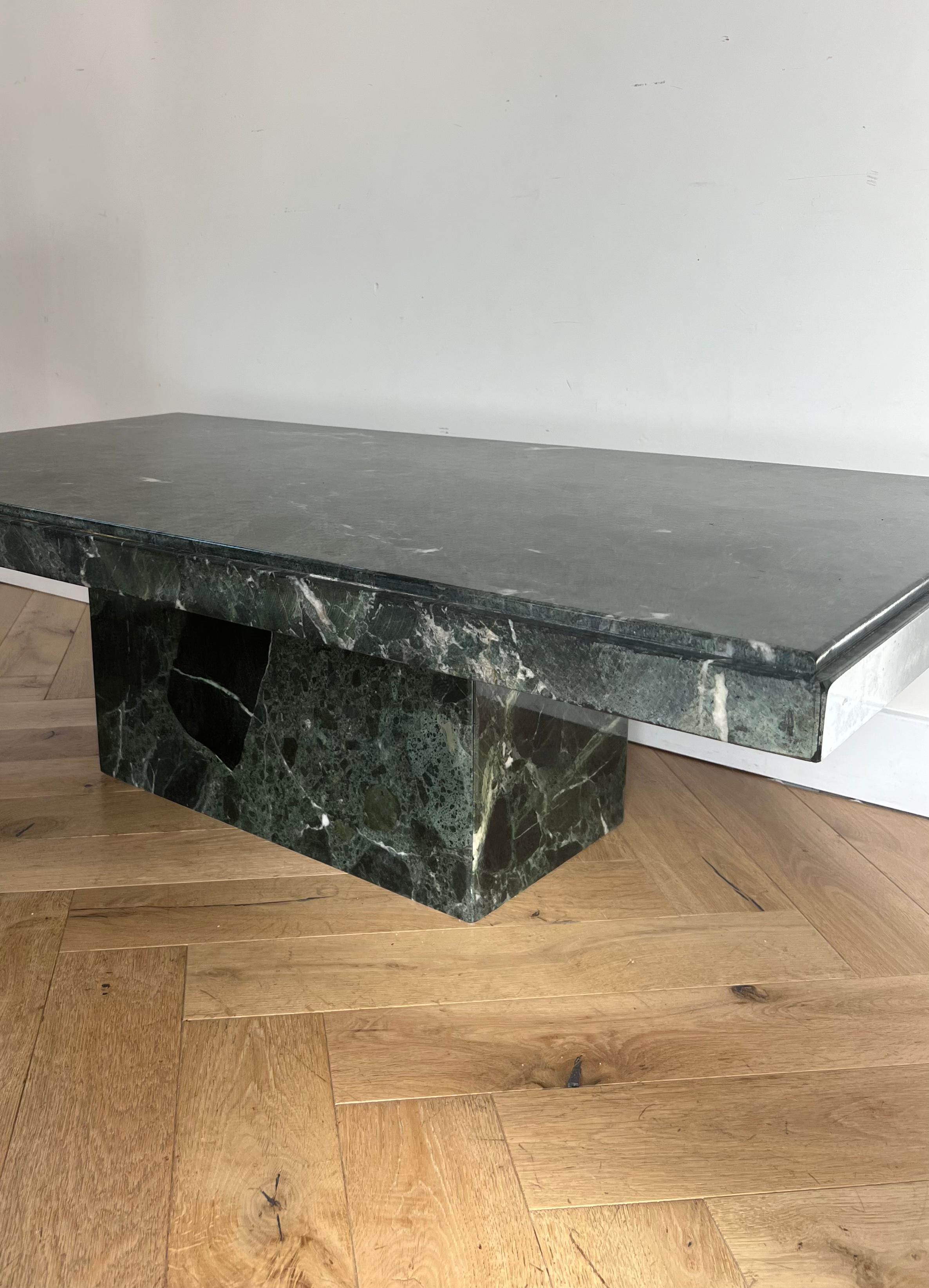 Vintage Italian Monolithic Green Marble Coffee Table, 1970s 9