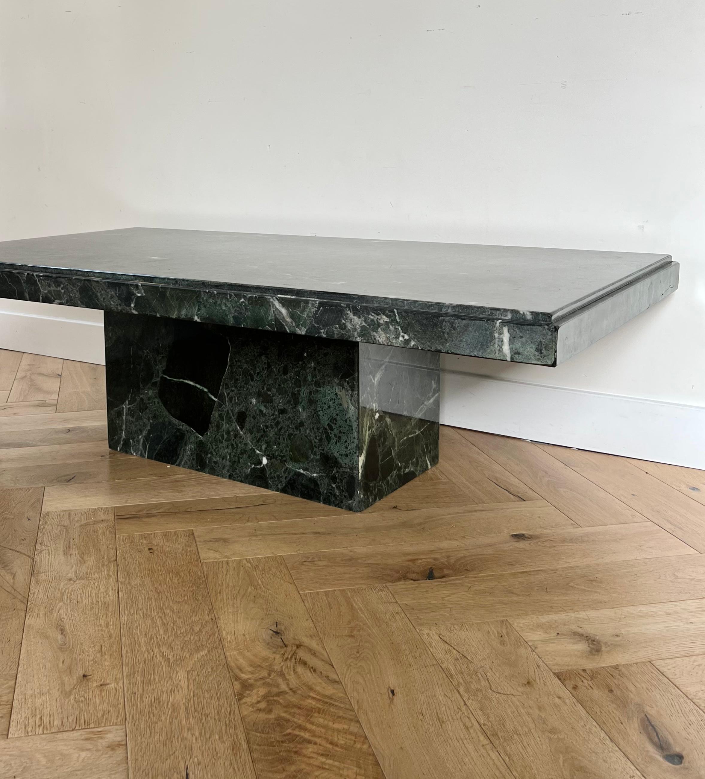 Vintage Italian Monolithic Green Marble Coffee Table, 1970s 12