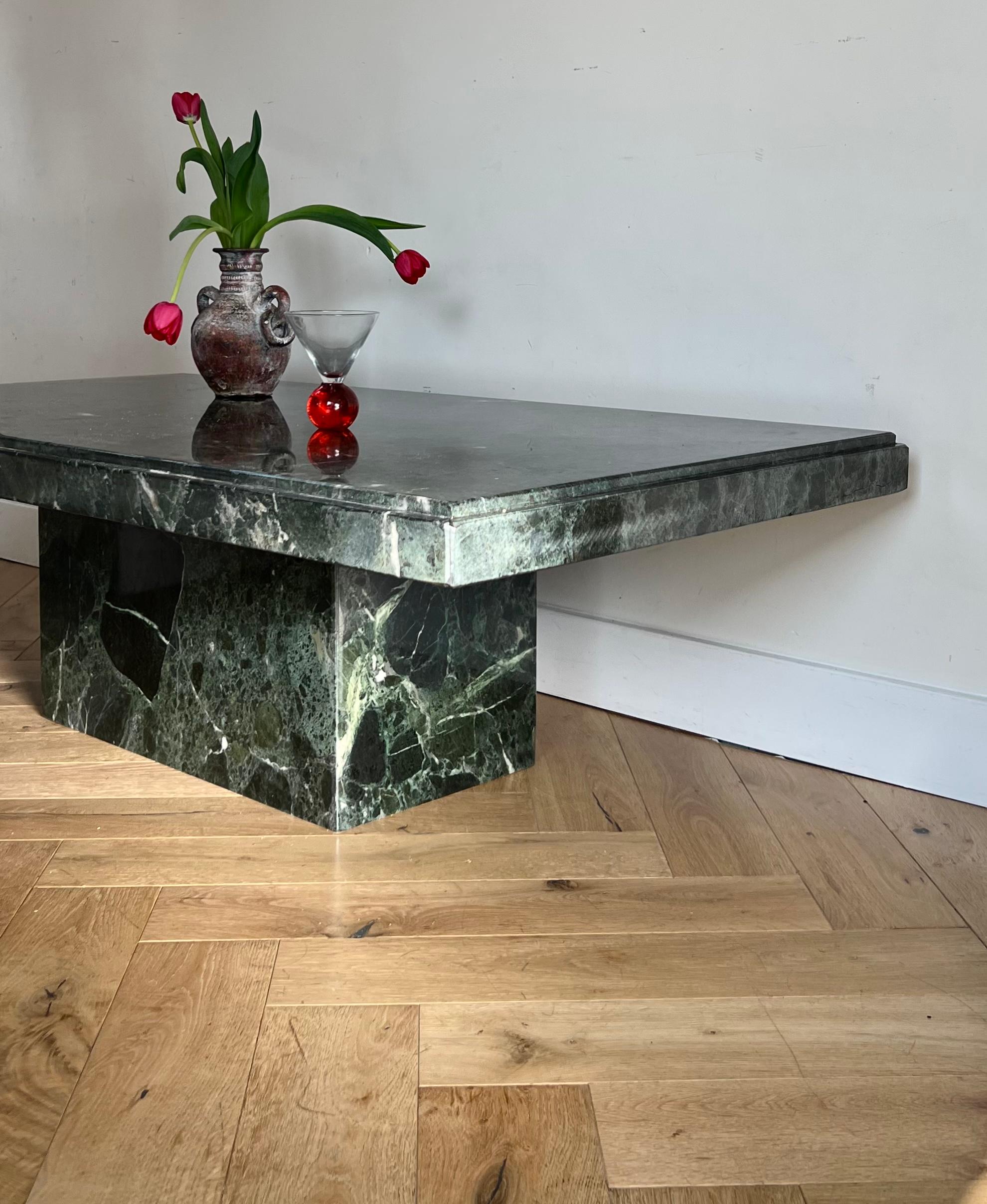 Post-Modern Vintage Italian Monolithic Green Marble Coffee Table, 1970s