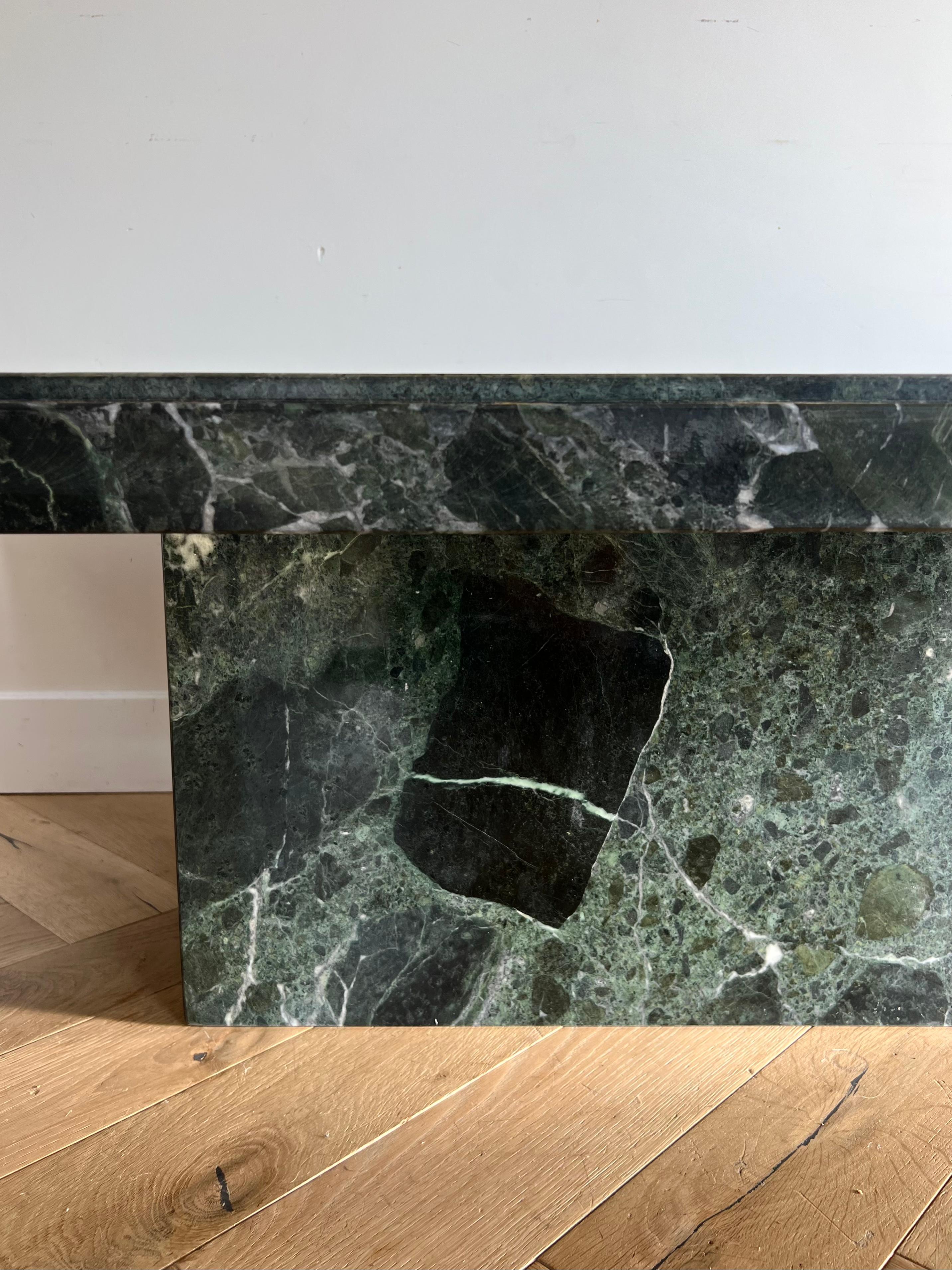 Polished Vintage Italian Monolithic Green Marble Coffee Table, 1970s