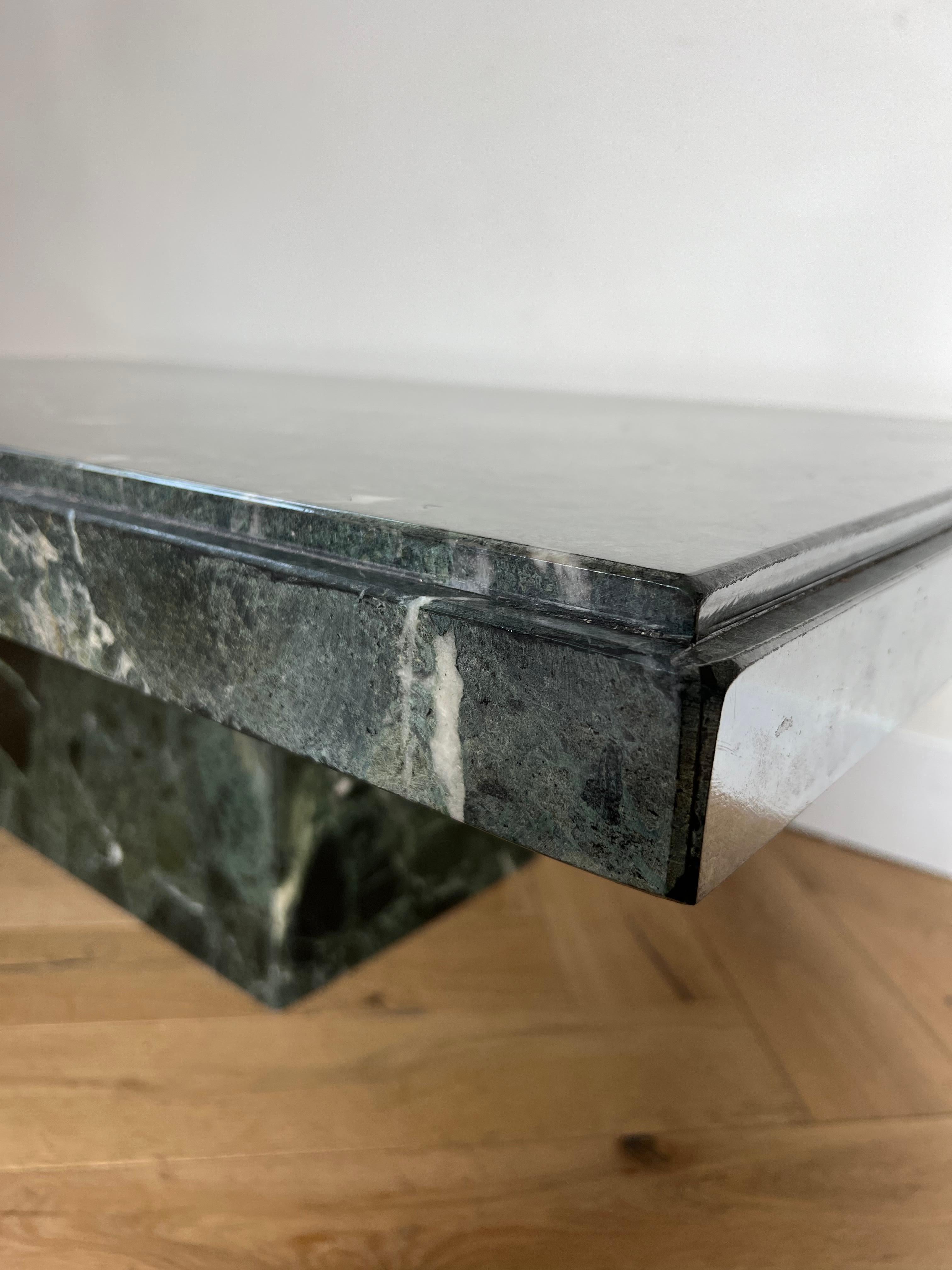 Vintage Italian Monolithic Green Marble Coffee Table, 1970s 1