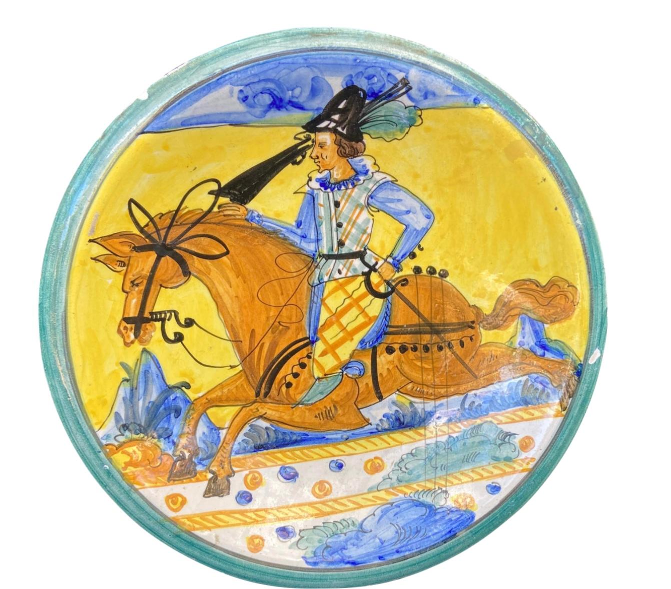 Assiette de présentation italienne vintage en poterie Maiolica Montelupo en vente 1