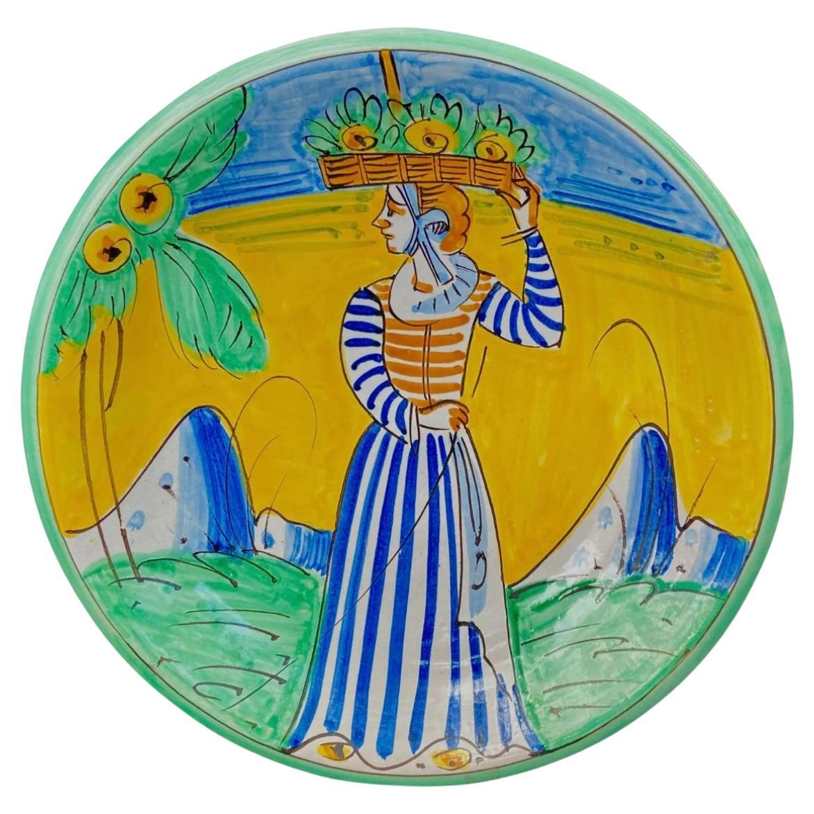 Vintage Italian Montelupo Maiolica Pottery Charger For Sale
