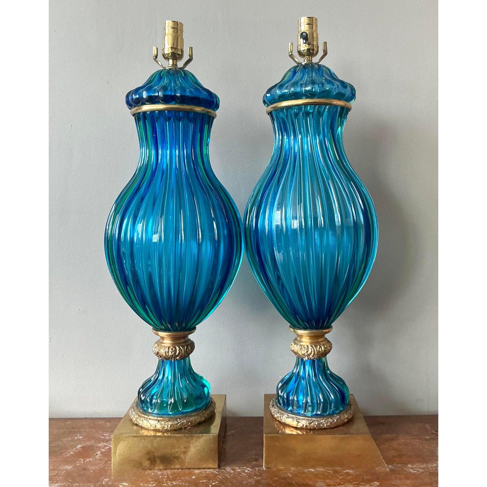 Vintage Italian Lamps monumentali in vetro artistico di Murano - una coppia In condizioni buone in vendita a West Palm Beach, FL