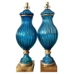 Vintage Italian Monumental Art Glass Lamps After Murano - une paire