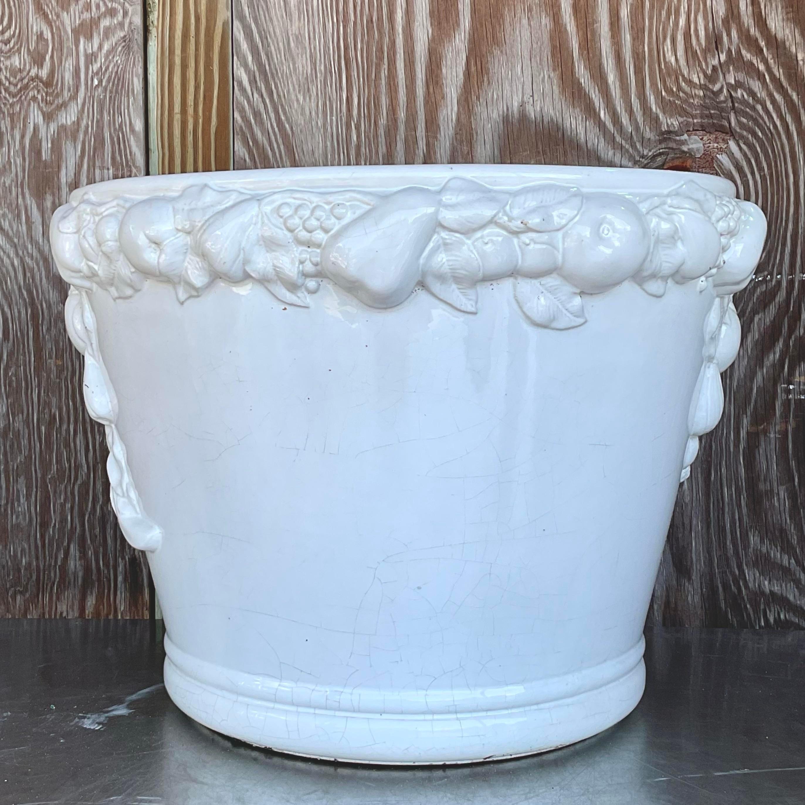 Jardinera de cerámica esmaltada monumental italiana vintage Italiano en venta