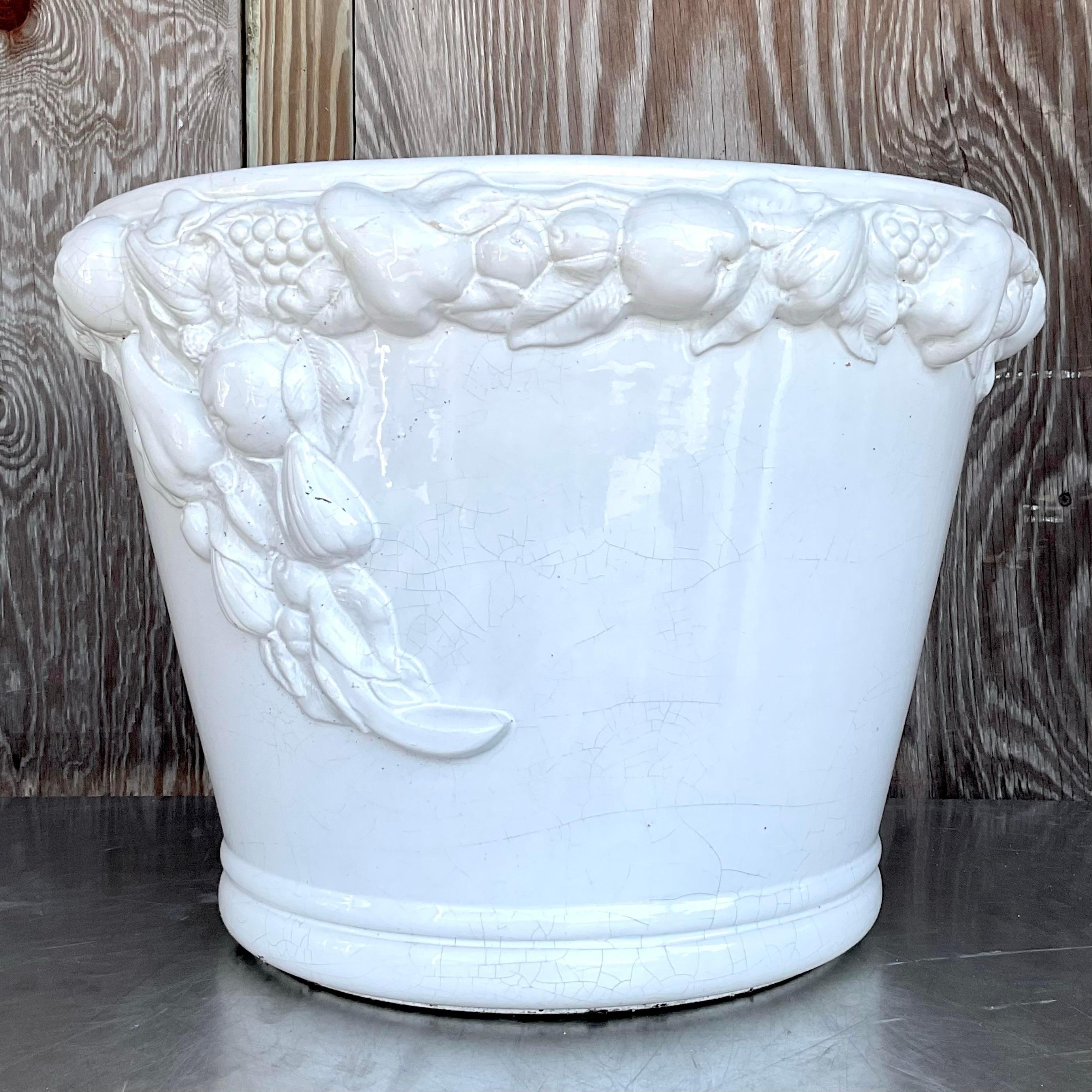 Jardinera de cerámica esmaltada monumental italiana vintage en Bueno estado para la venta en west palm beach, FL
