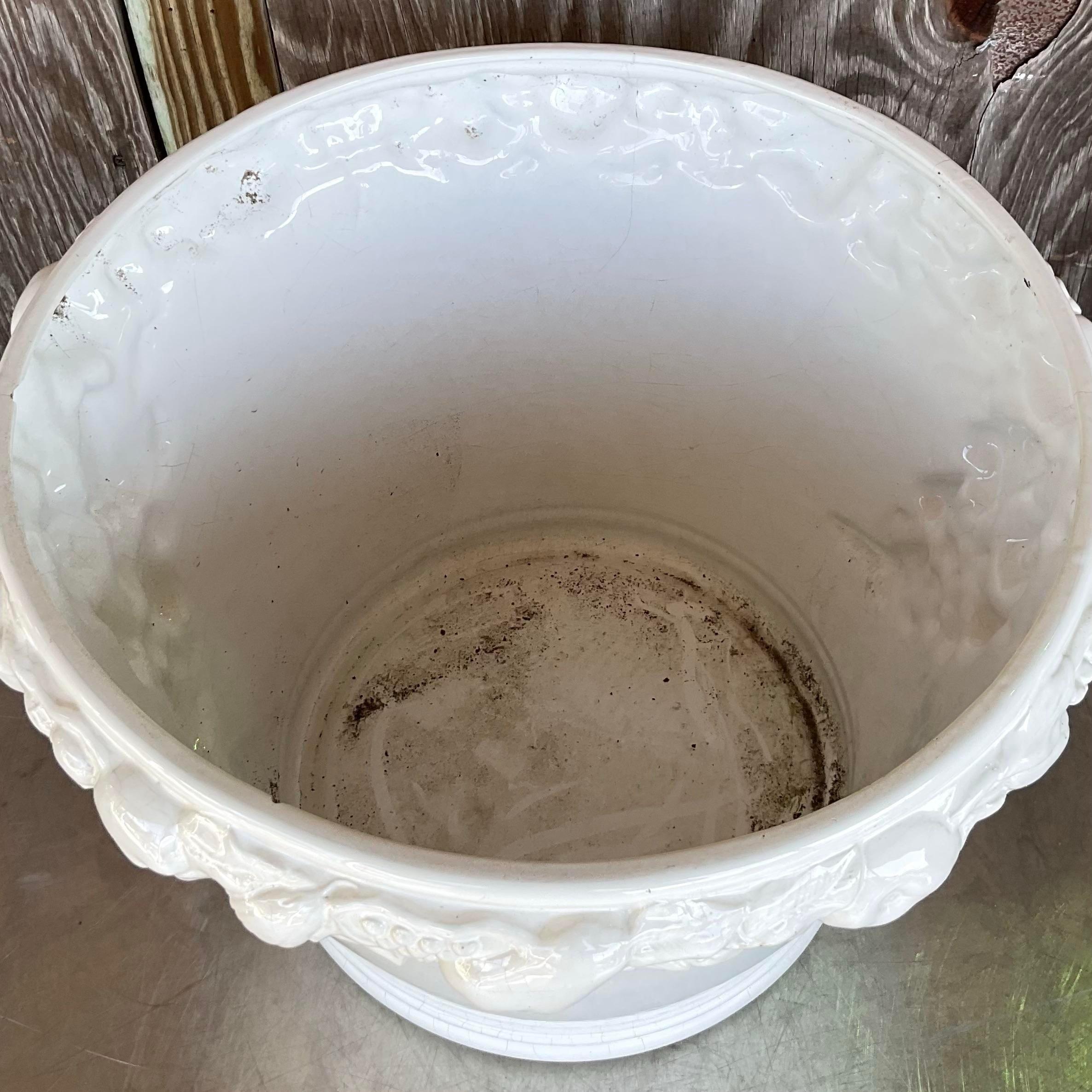 Jardinera de cerámica esmaltada monumental italiana vintage siglo XX en venta