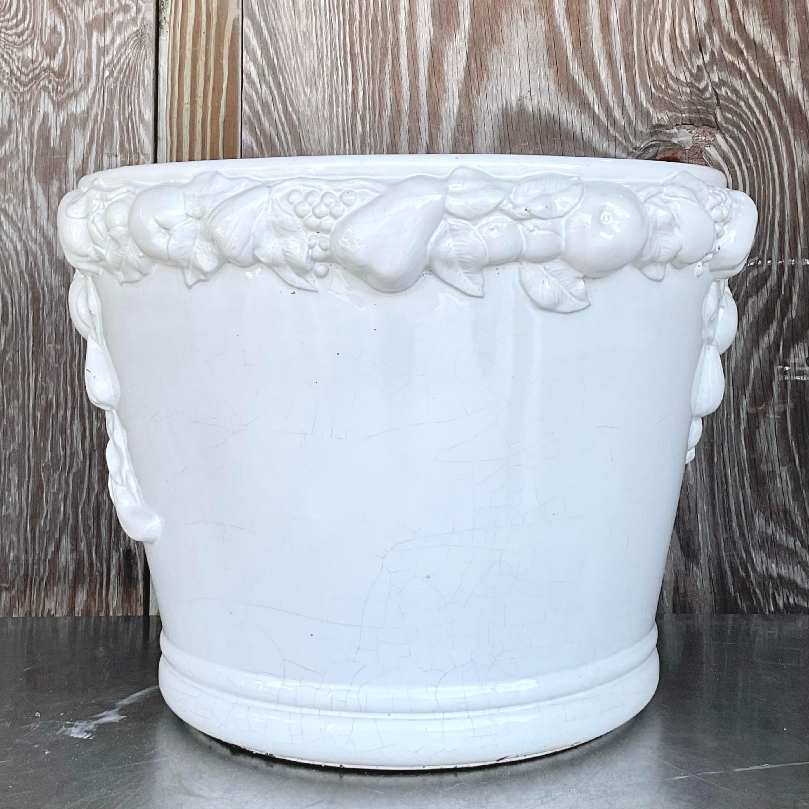 Jardinera de cerámica esmaltada monumental italiana vintage Cerámico en venta
