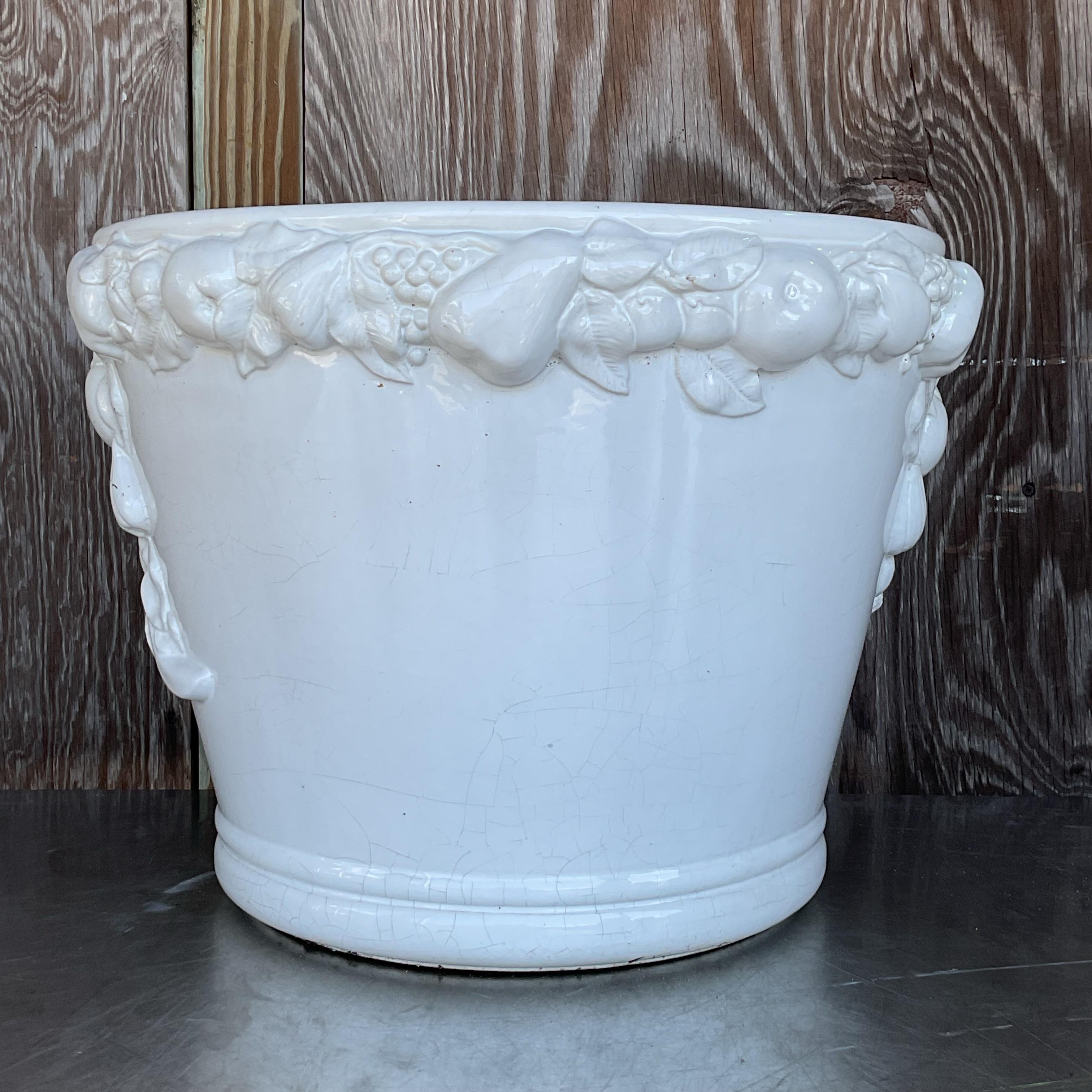 Jardinera de cerámica esmaltada monumental italiana vintage en venta 1