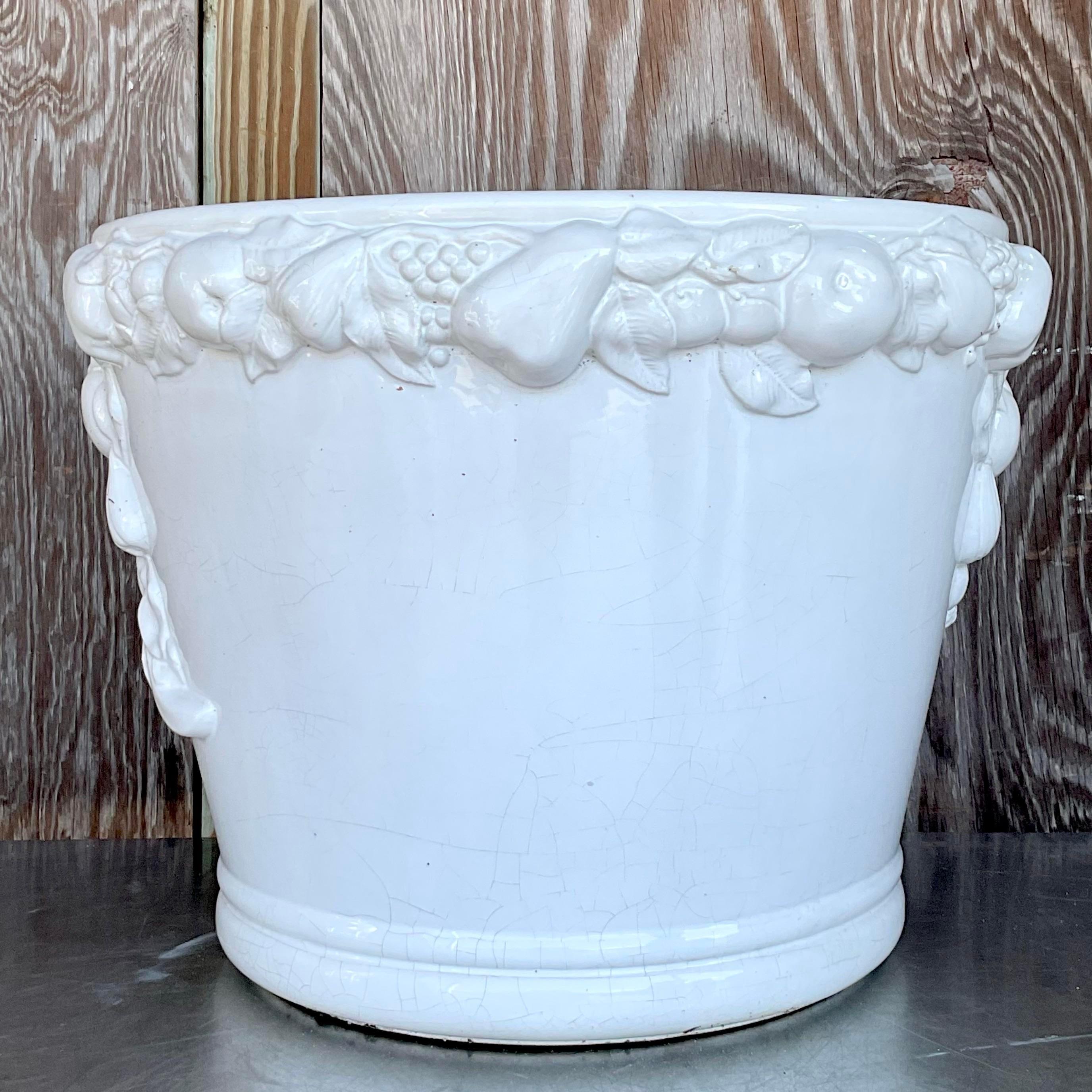 Jardinera de cerámica esmaltada monumental italiana vintage en venta 2