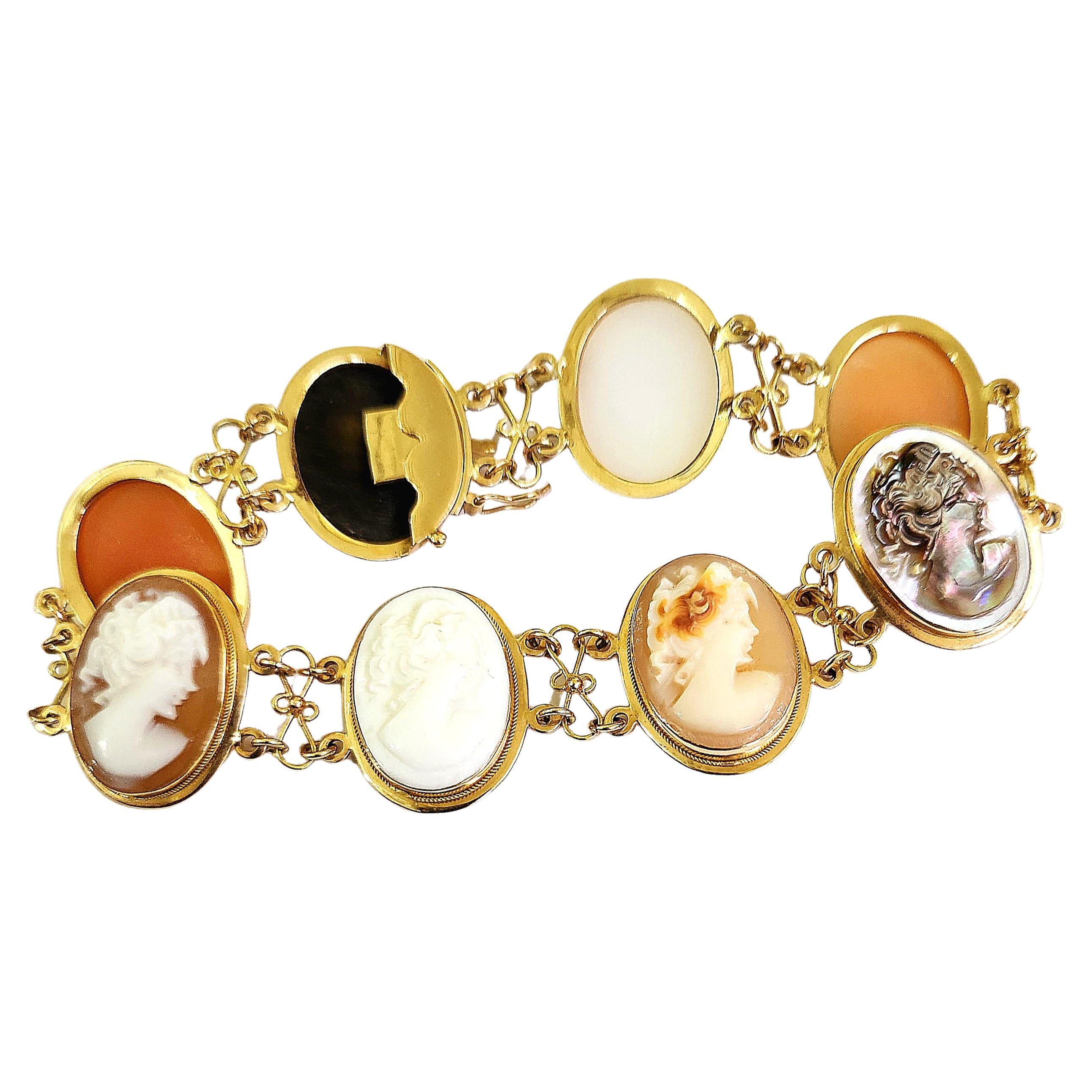 Vintage Italienisch Perlmutt Cameo Gold Armband Damen im Angebot