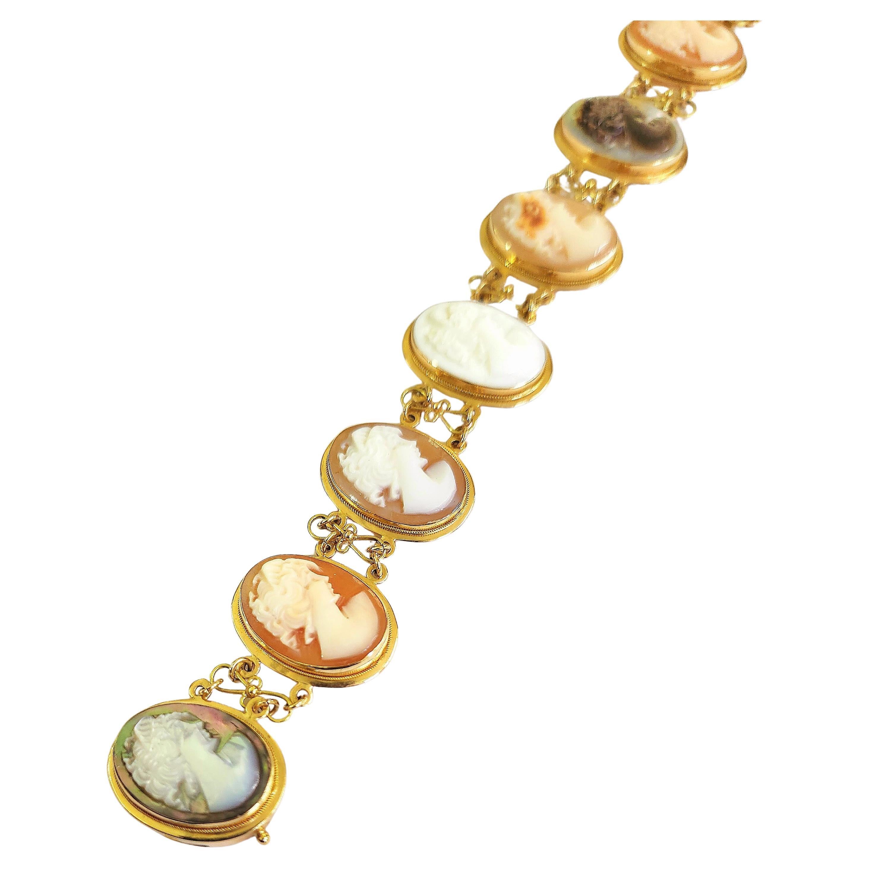Vintage Italienisch Perlmutt Cameo Gold Armband im Angebot 2
