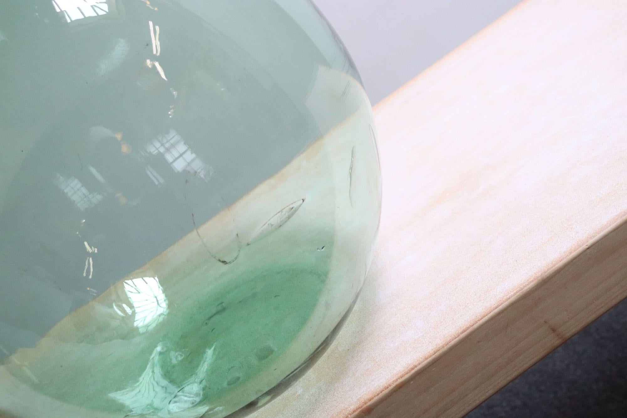 Vintage Italian Mouth Blown Glass Bulbous Demijohn in Seafoam Green For Sale 6
