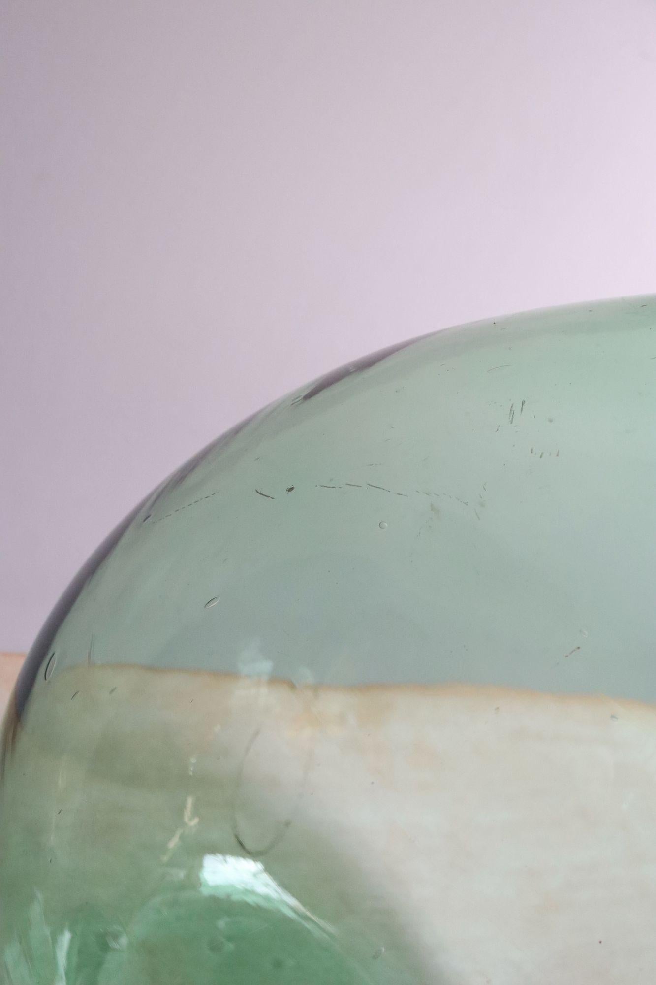 Vintage Italian Mouth Blown Glass Bulbous Demijohn in Seafoam Green For Sale 8