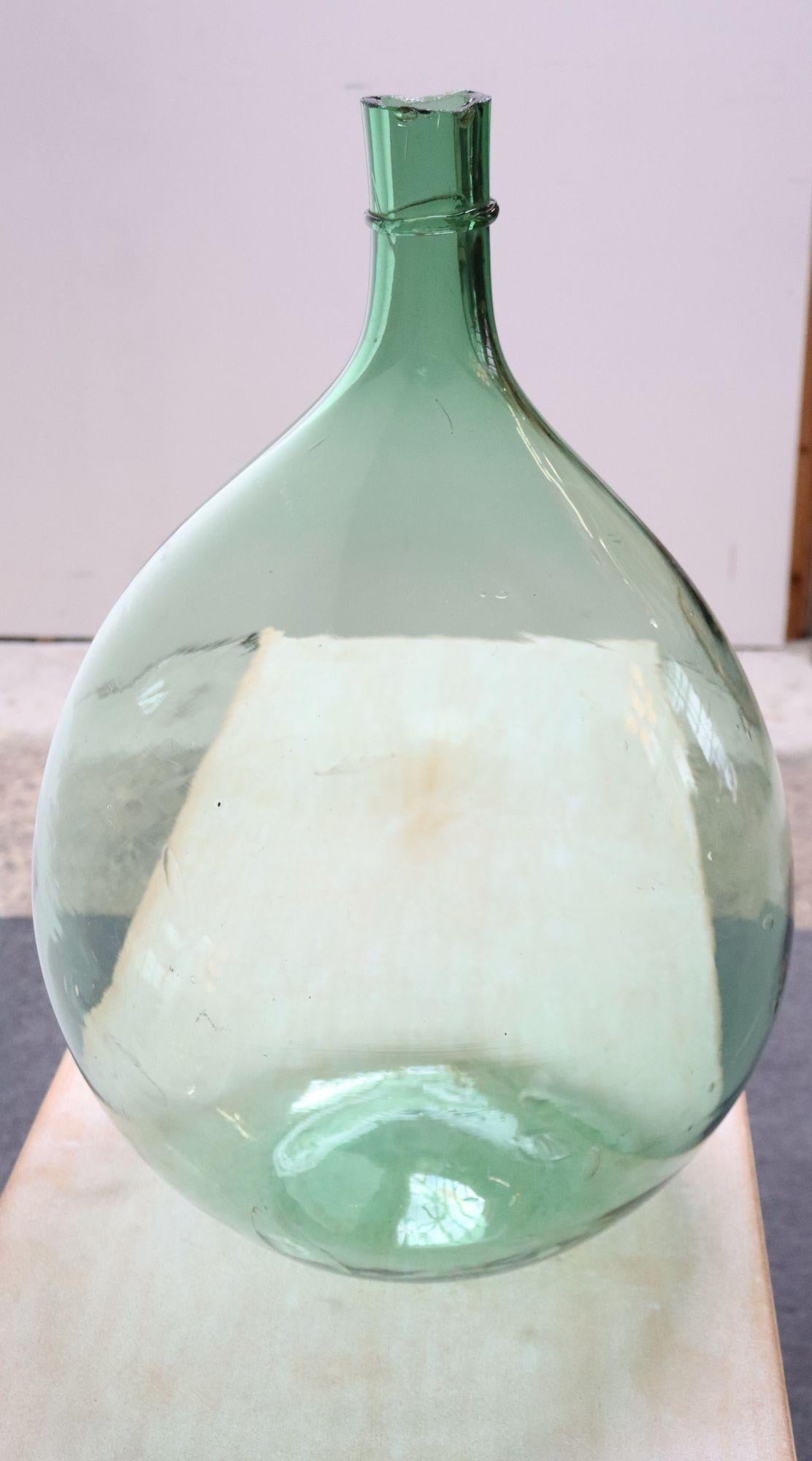 20th Century Vintage Italian Mouth Blown Glass Bulbous Demijohn in Seafoam Green For Sale