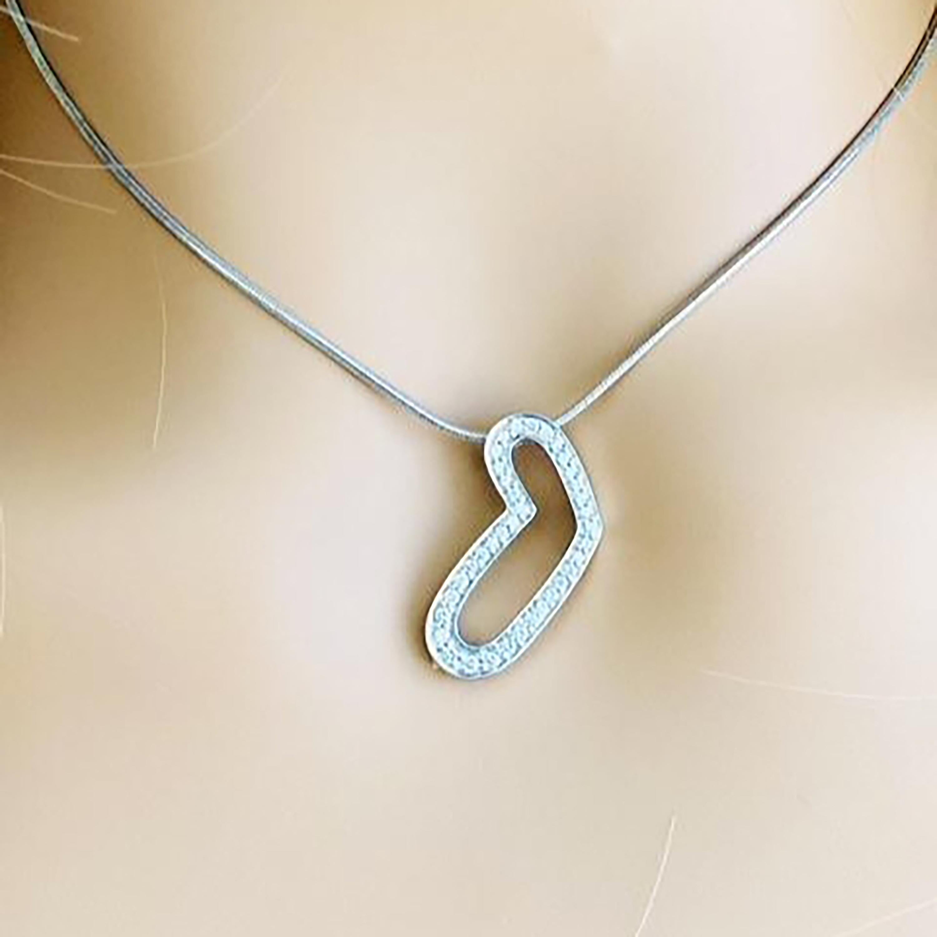 Round Cut  Movado Heart Diamond Eighteen Karat White Gold Necklace Pendant