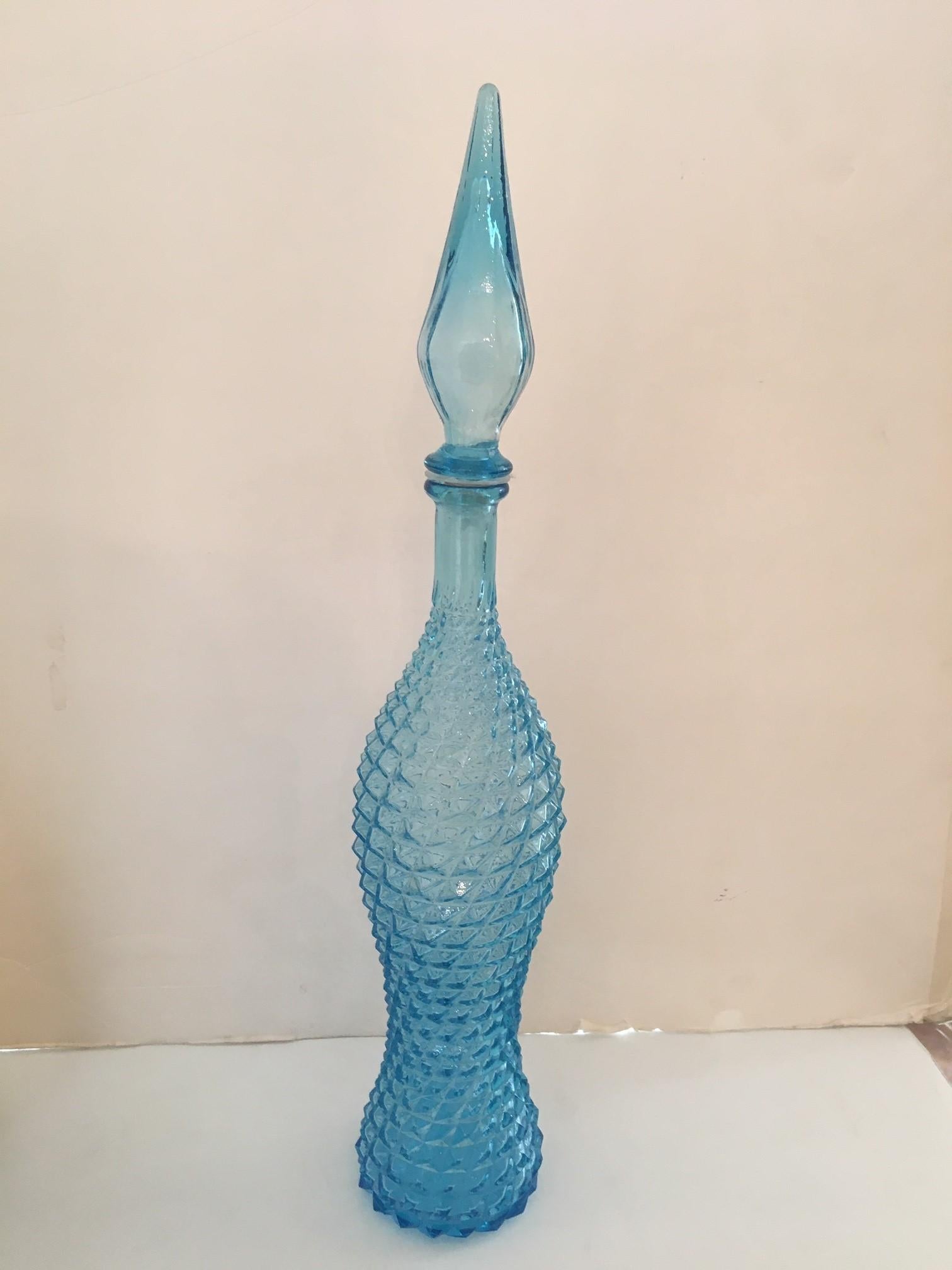 Vintage Italian Multi-Colored Empoli Glass Genie Decanter Bottles with Stopper In Good Condition For Sale In Los Angeles, CA