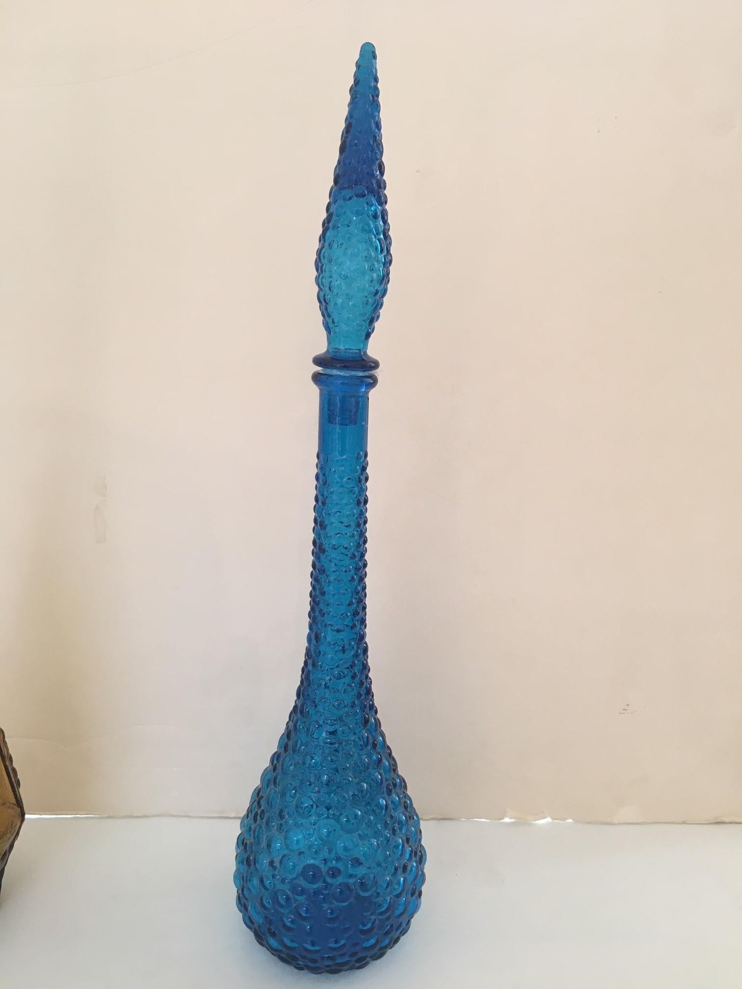 Vintage Italian Multi-Colored Empoli Glass Genie Decanter Bottles with Stopper For Sale 1