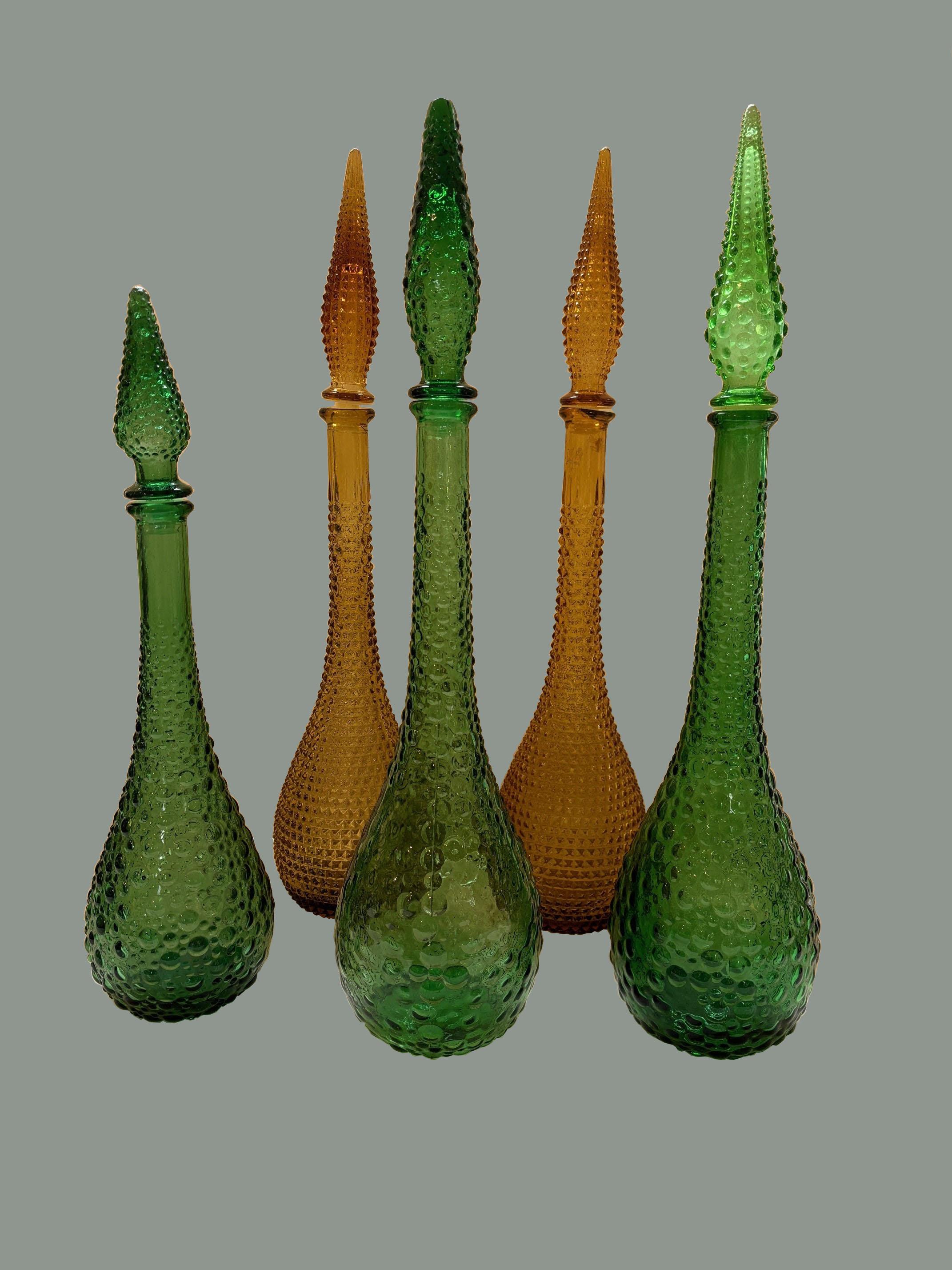 Bottiglia Decanter Empoli d'epoca multicolore con design geometrico con tappi in vendita 5