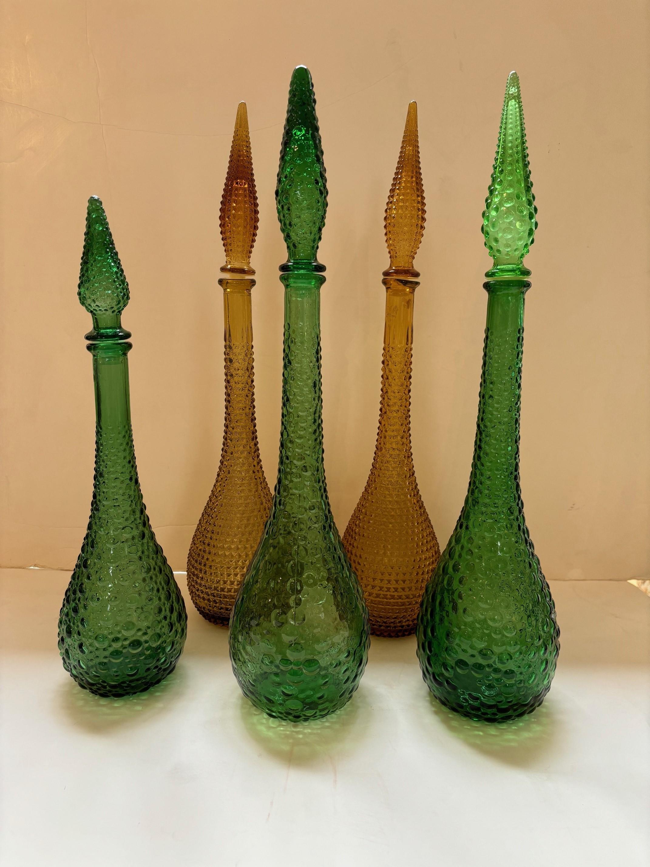 Bottiglia Decanter Empoli d'epoca multicolore con design geometrico con tappi in vendita 7