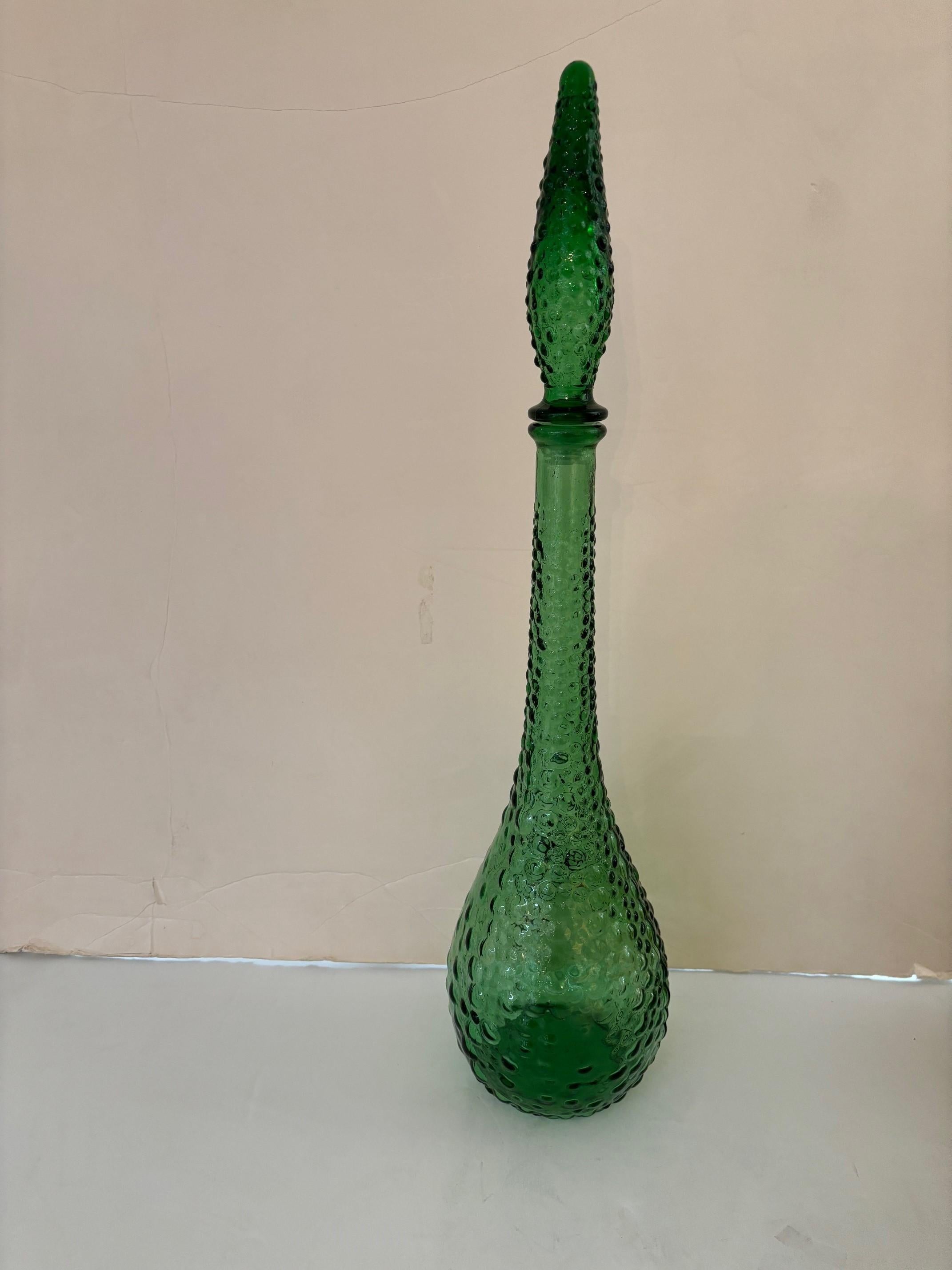 Fine XX secolo Bottiglia Decanter Empoli d'epoca multicolore con design geometrico con tappi in vendita