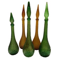 Vintage Italian Multi-Colored Geometric Design Empoli Decanter Bottle w/Stoppers