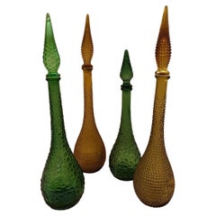 Vintage Italian Multi-Colored Geometric Design Empoli Decanter Bottle w/Stoppers