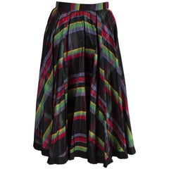  Vintage Italian Multi Colour  Stripe Silk Skirt with Black Frilled Underskirt
