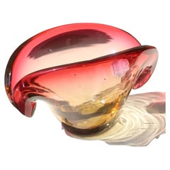 Vintage Italian Murano 1970 Sommerso rot gelb Shell Muschel Glas Schale