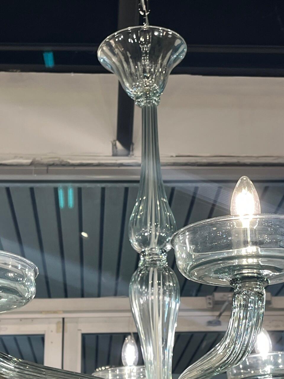 Vintage Italian Murano 8 Light Chandelier in a blue/grey glass