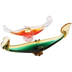 Vintage Italian Murano Art Glass Ashtrays Venetian Sculpture of Gondolas