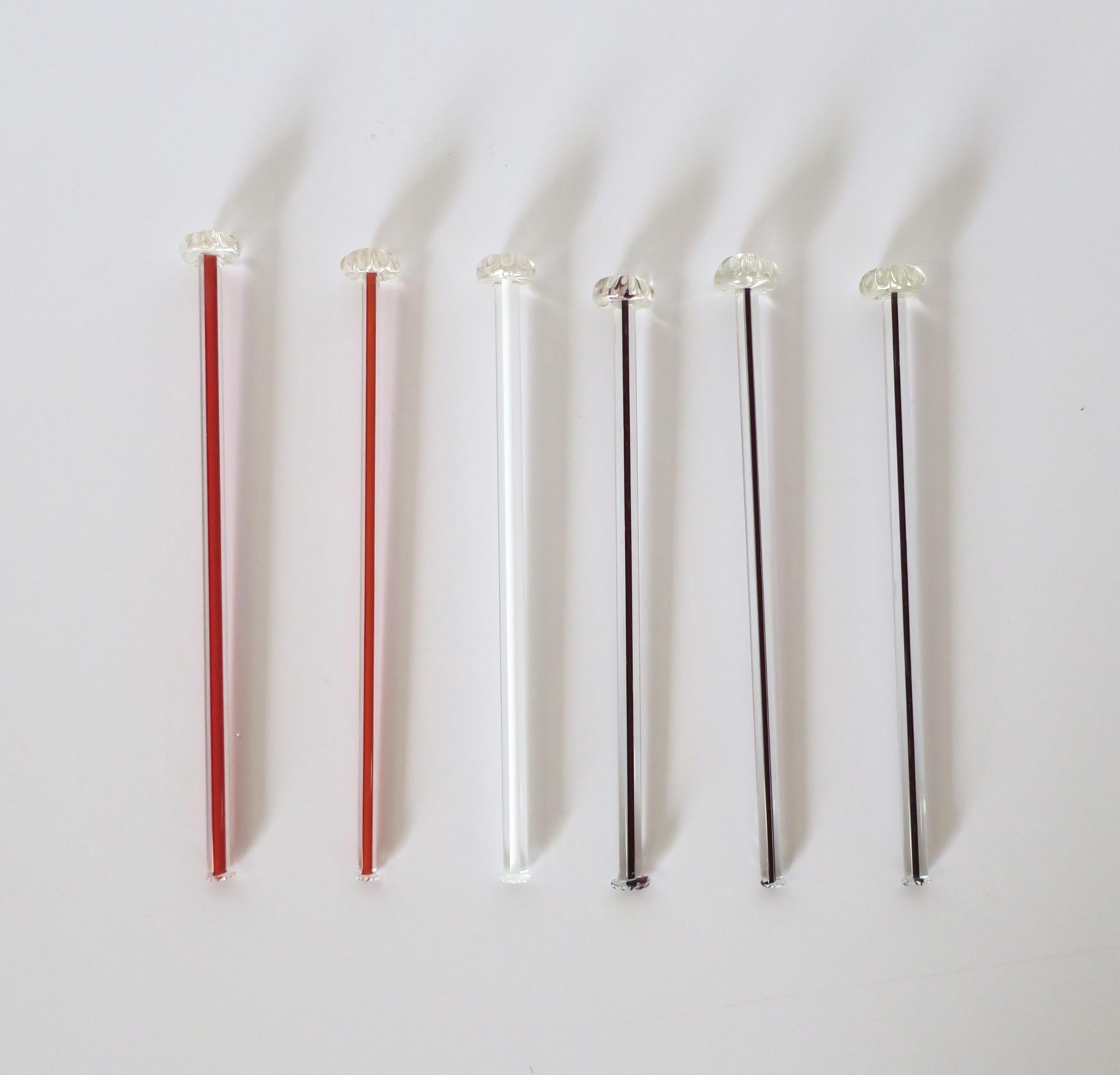 Vintage Italian Murano Art Glass Cocktail Stirrers, Set of 6 In Excellent Condition For Sale In New York, NY