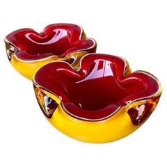 Retro Italian Murano Barbini Attributed Glass Bowls - a Pair