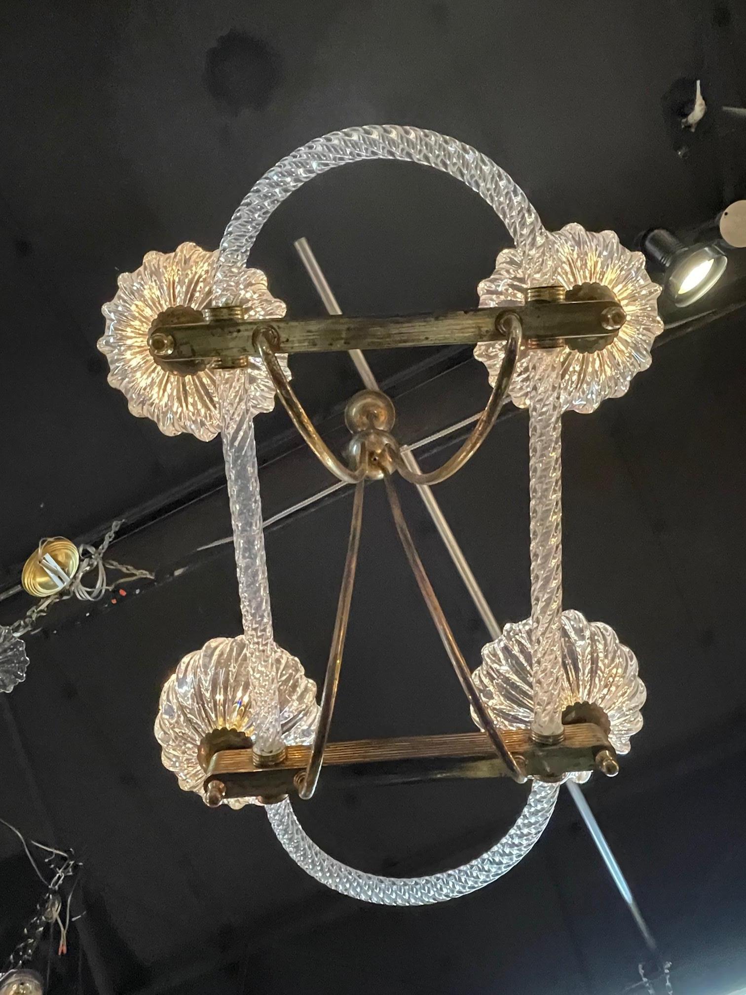 Mid-20th Century Vintage Italian Murano Barovier and Toso Chandelier  For Sale