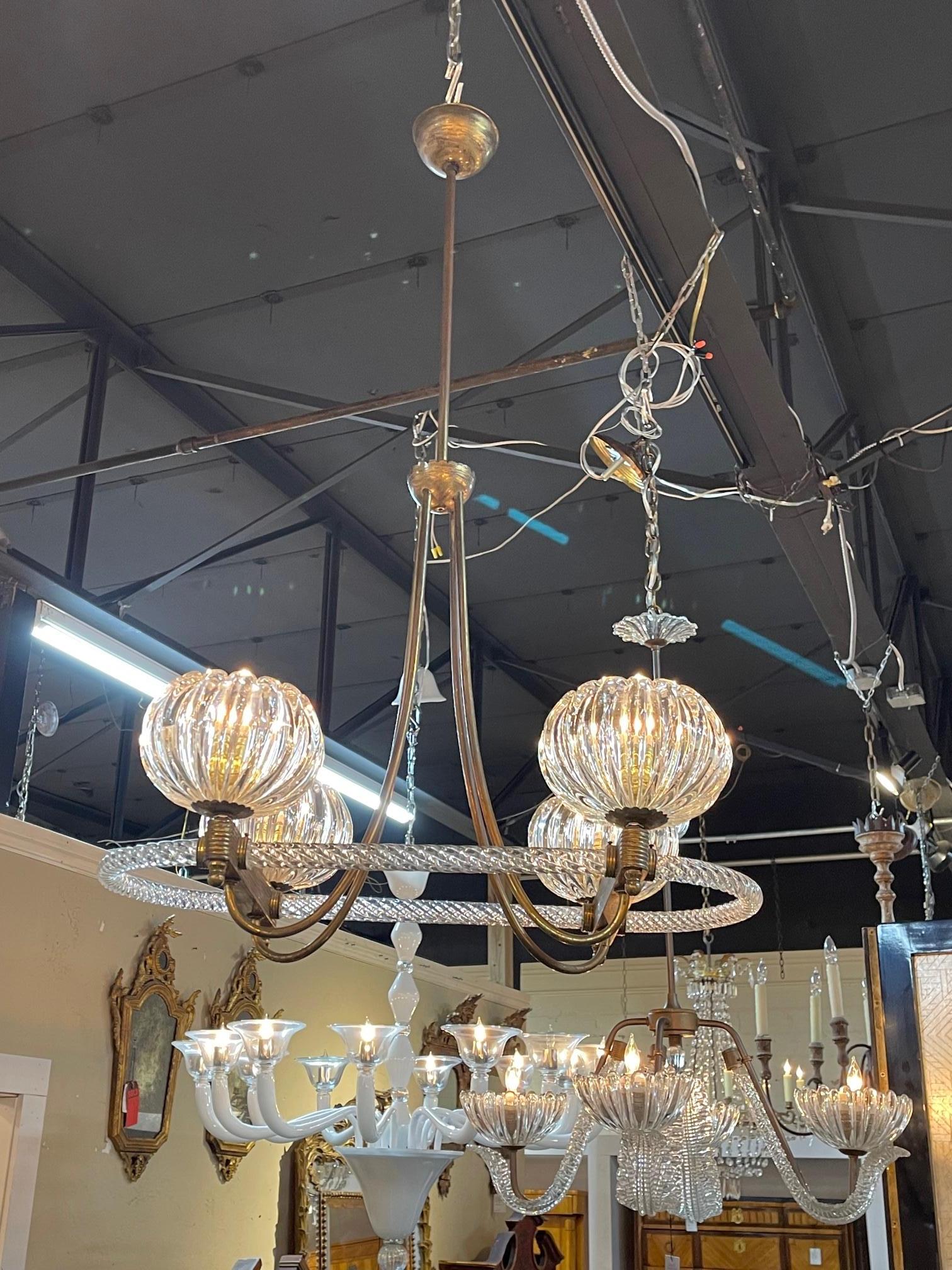 Blown Glass Vintage Italian Murano Barovier and Toso Chandelier  For Sale