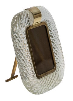 Vintage Italian Murano Blown Glass and Brass Photo Frame by Tommaso Barbi