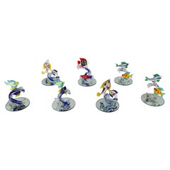 Figurines de poissons en verre soufflé de Murano, style Vintage Italian Glass – Lot de sept