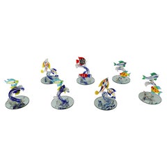 Figurines de poissons en verre soufflé de Murano, style Vintage Italian Glass – Lot de sept
