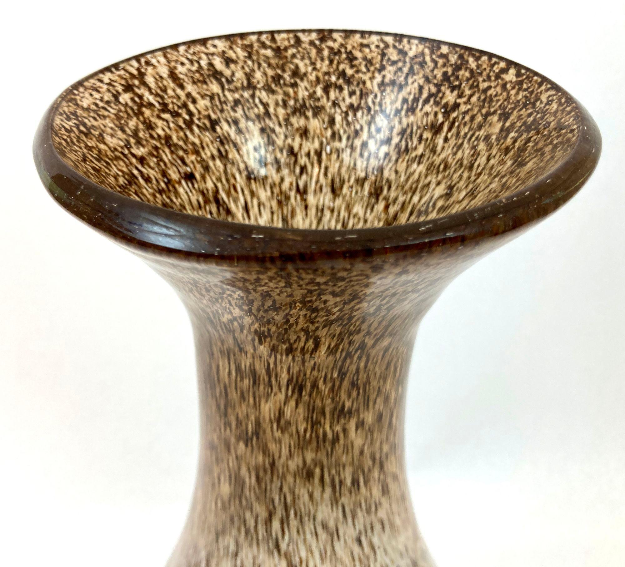 Post-Modern Vintage Italian Murano Brown Art Glass Vase with Gold Speckles For Sale