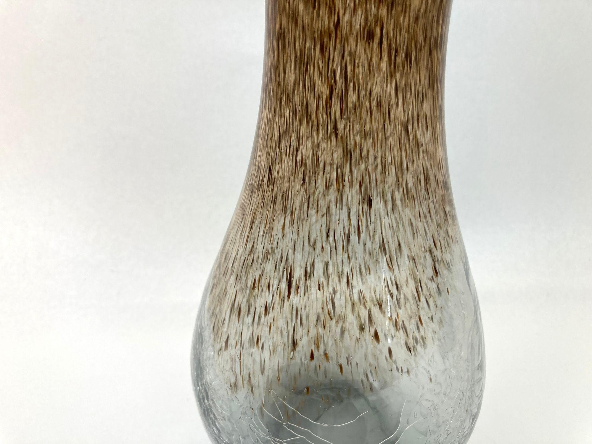 Hand-Crafted Vintage Italian Murano Brown Art Glass Vase with Gold Speckles For Sale