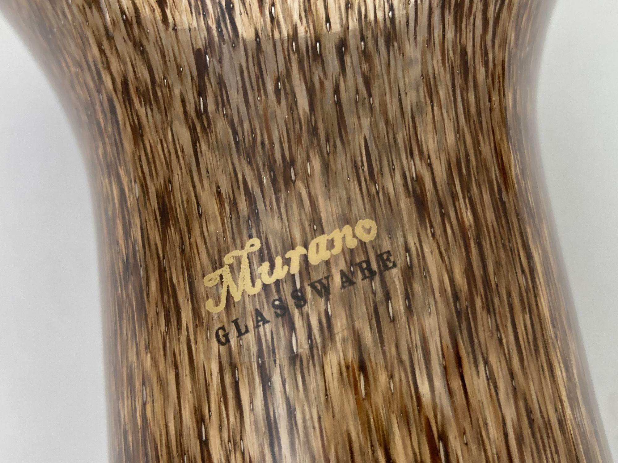 Vintage Italian Murano Brown Art Glass Vase with Gold Speckles For Sale 1
