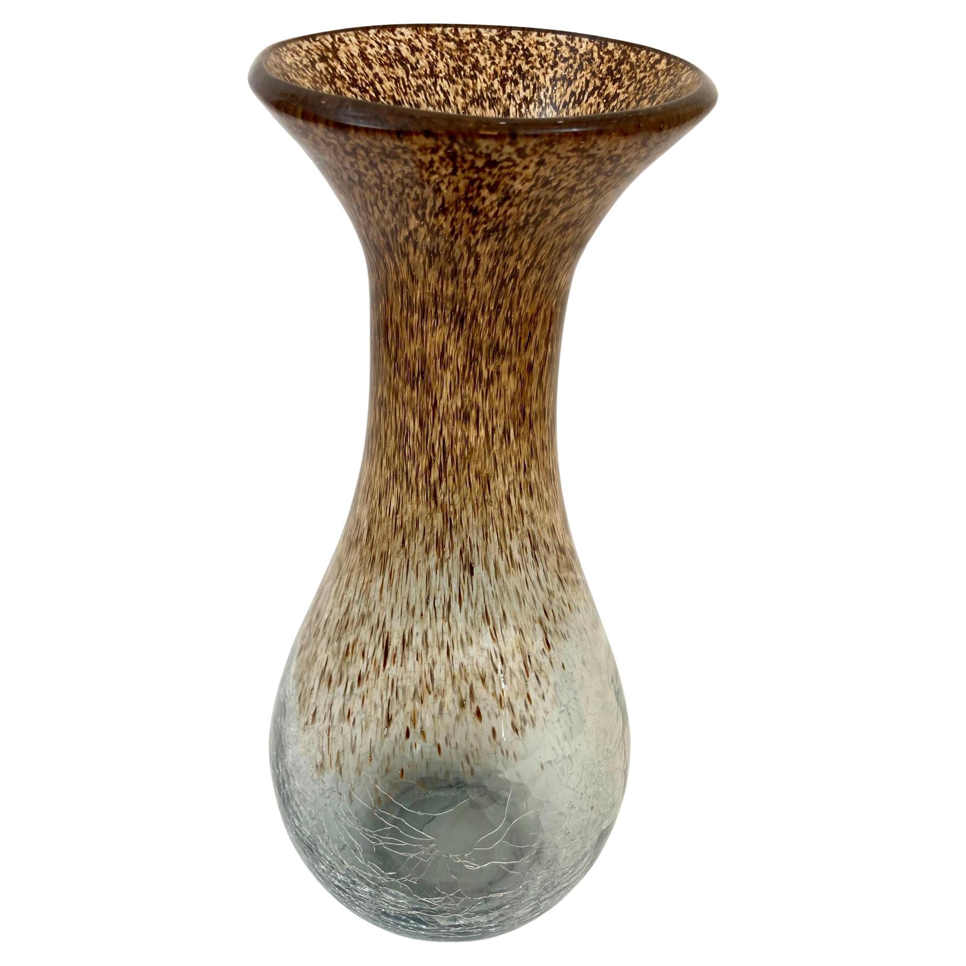 Vintage Italian Murano Brown Art Glass Vase with Gold Speckles For Sale
