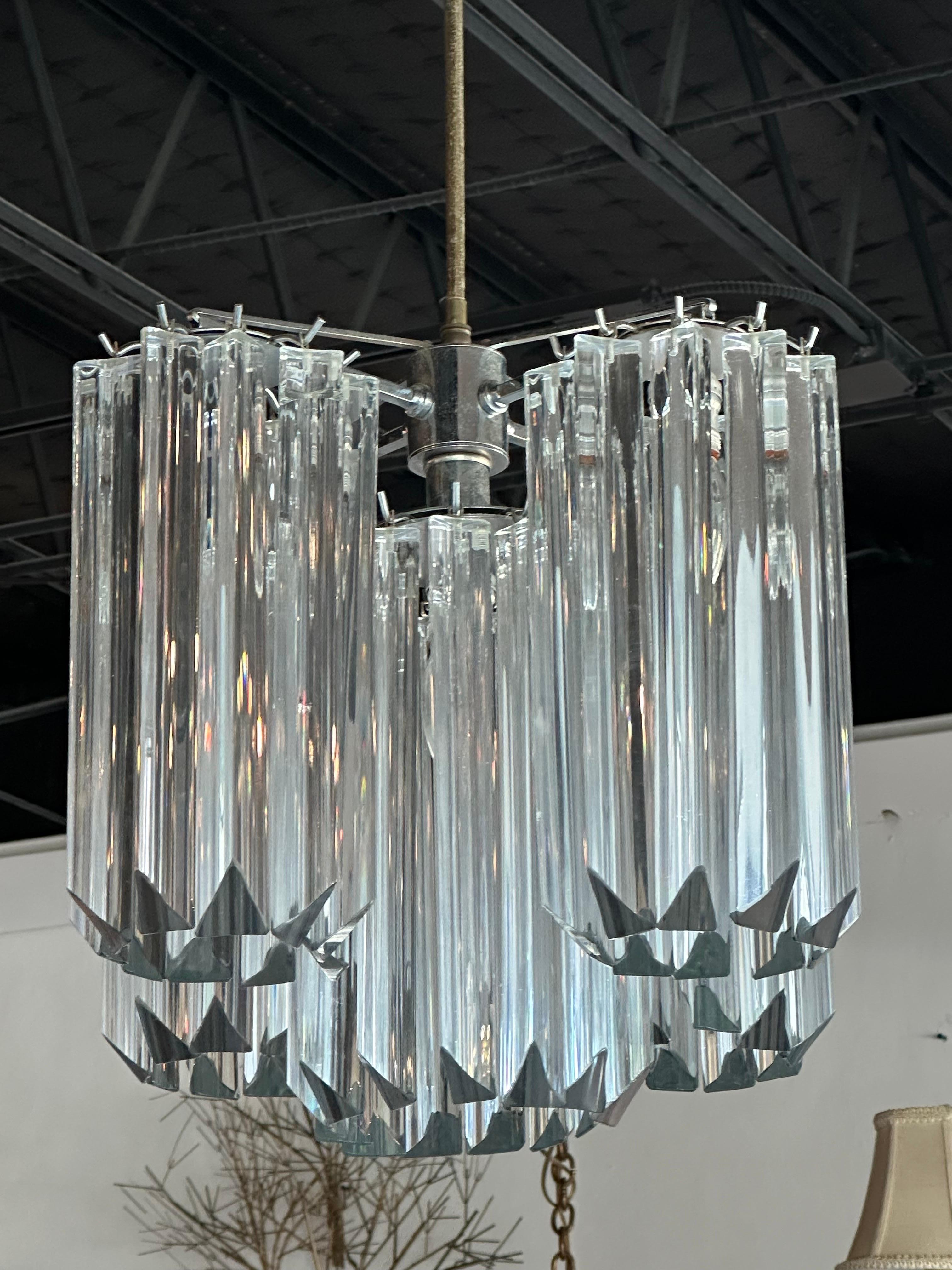 Vintage Italian Murano Camer Blown Glass 5 Lights Chrome Chandelier For Sale 4