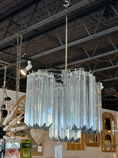 Vintage Italian Murano Camer Blown Glass 5 Lights Chrome Chandelier