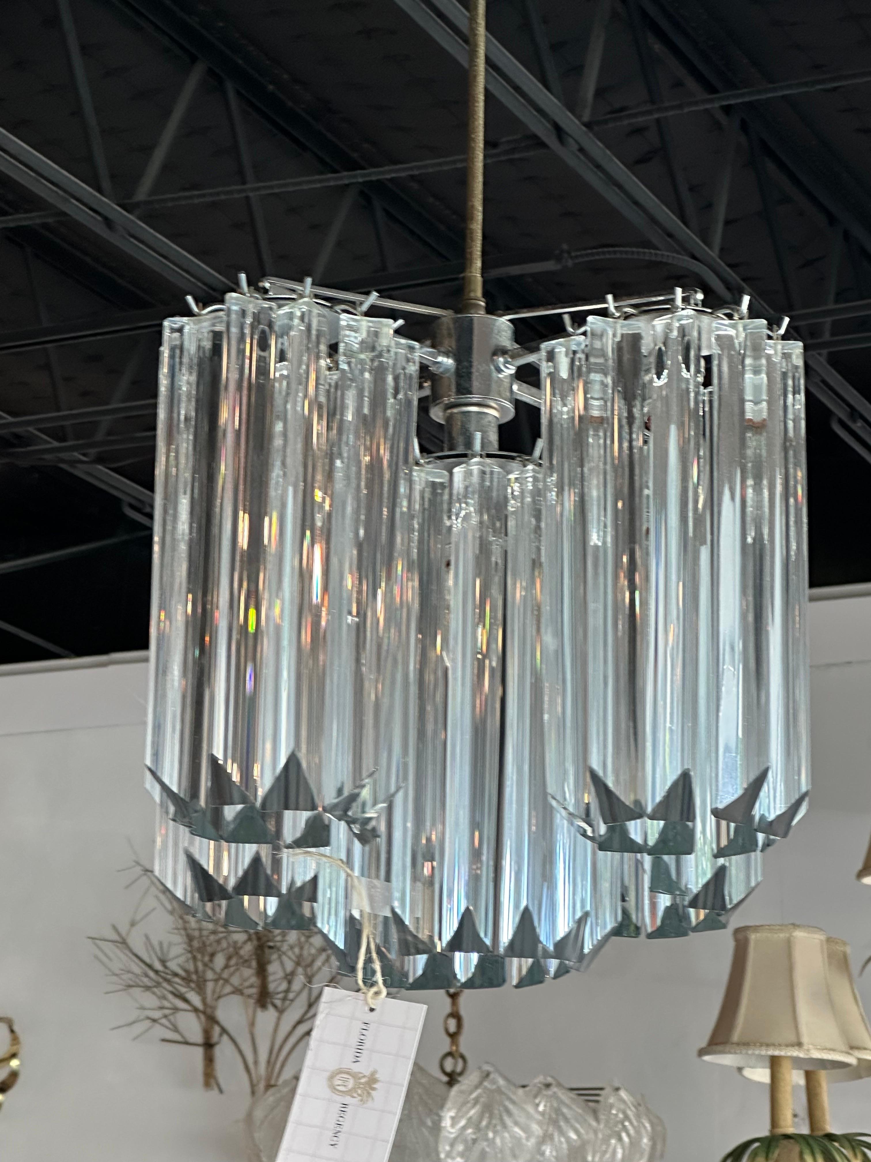 Late 20th Century Vintage Italian Murano Camer Blown Glass 5 Lights Chrome Chandelier For Sale