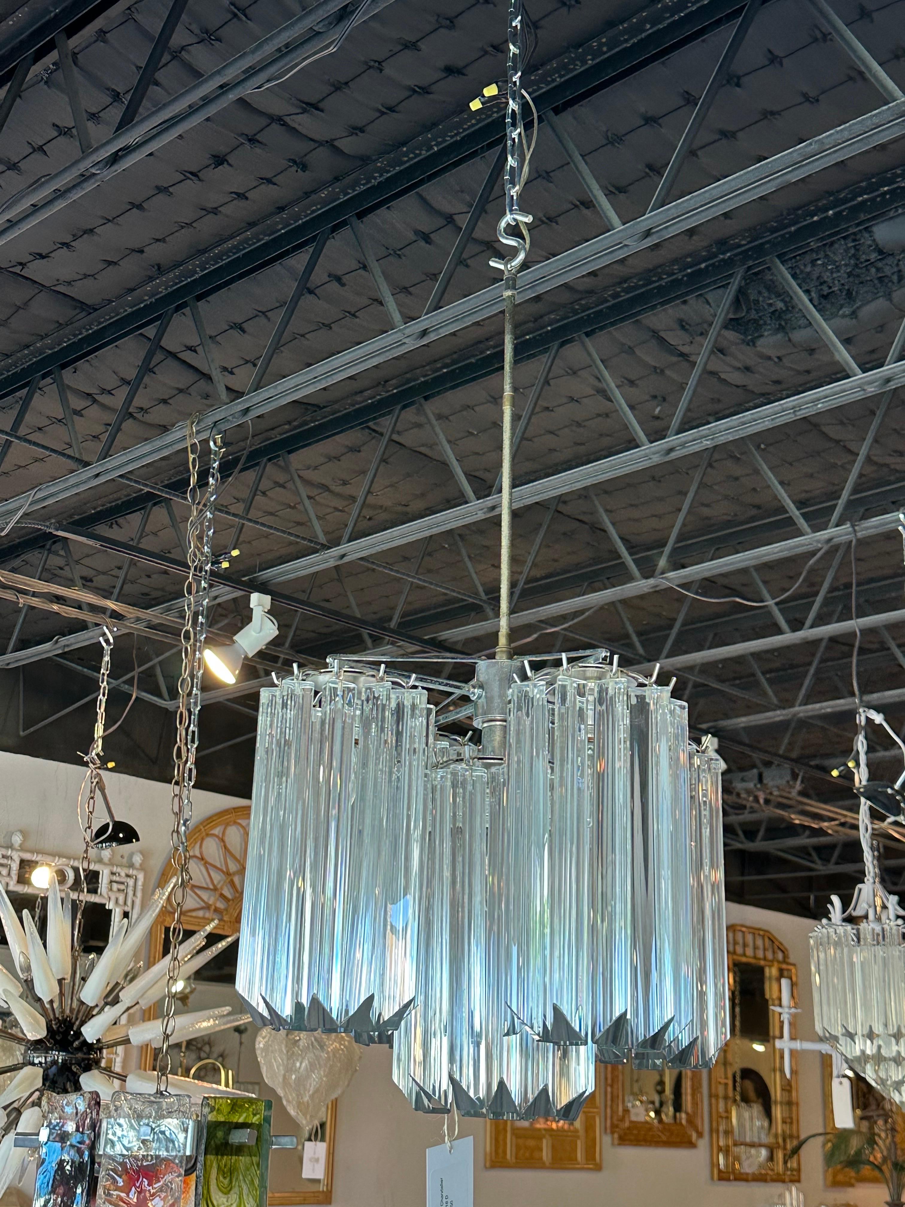 Vintage Italian Murano Camer Blown Glass 5 Lights Chrome Chandelier For Sale 1