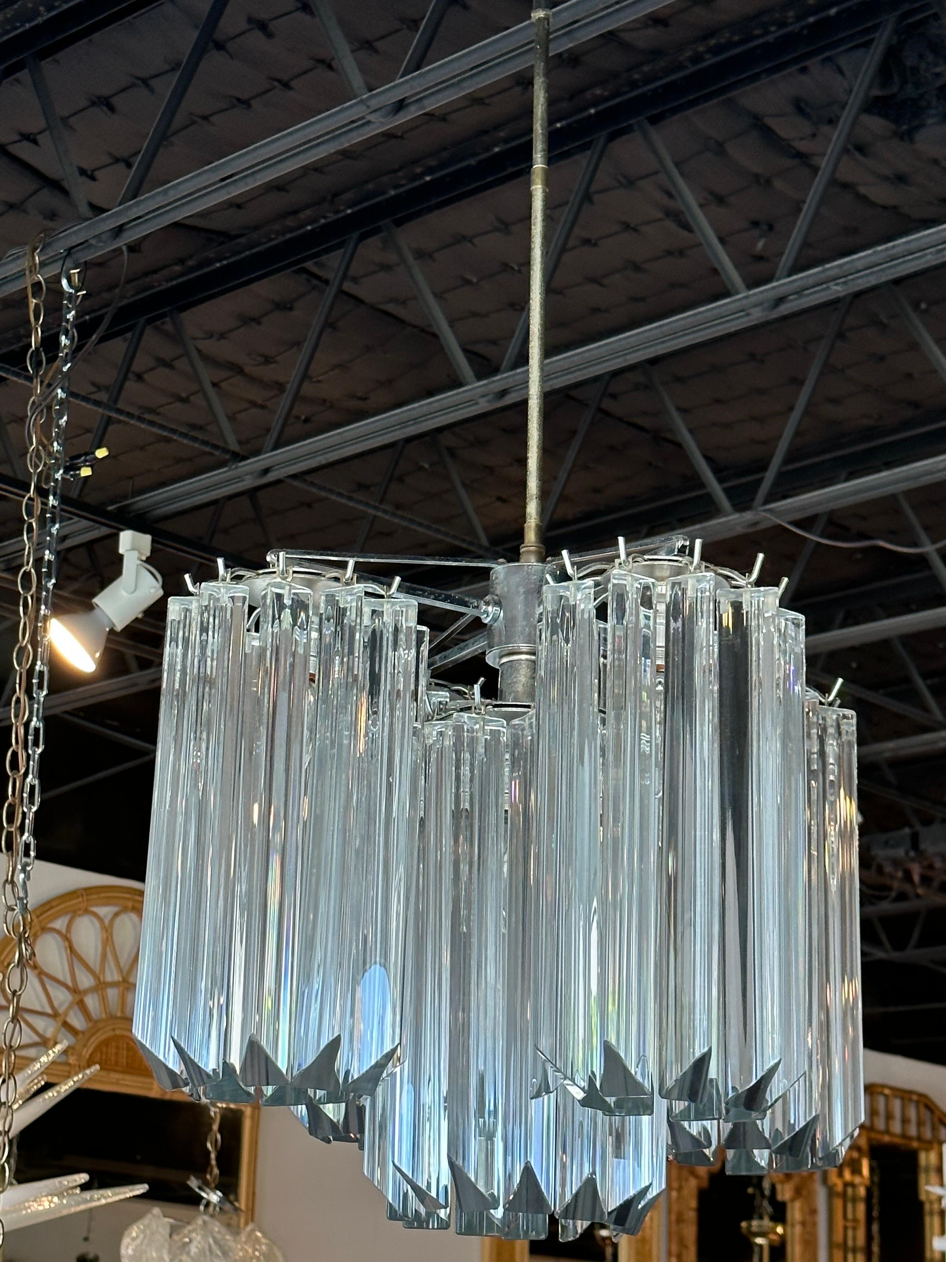 Vintage Italian Murano Camer Blown Glass 5 Lights Chrome Chandelier For Sale 2